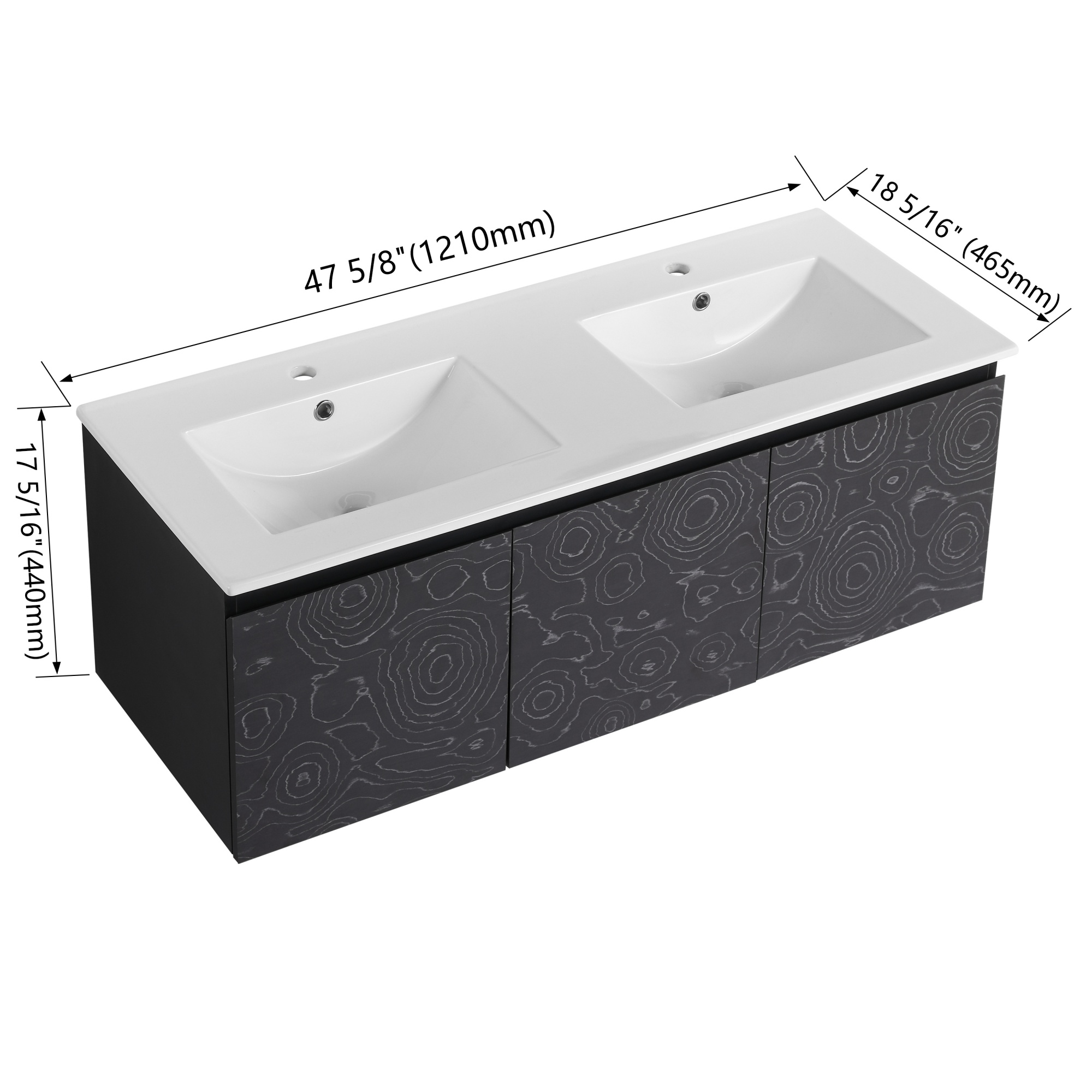24/48 Inch Stylish Floating Wall-Mounted Bathroom Vanity with Ceramic Sink