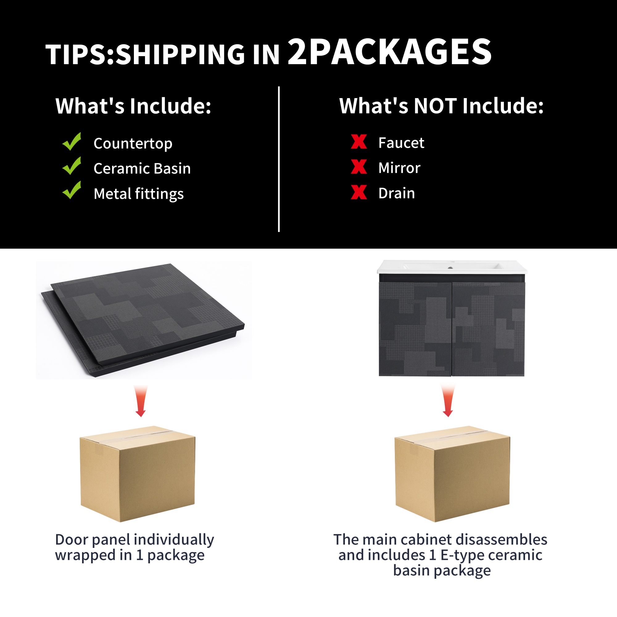 24/48 Inch Stylish Floating Wall-Mounted Bathroom Vanity with Ceramic Sink