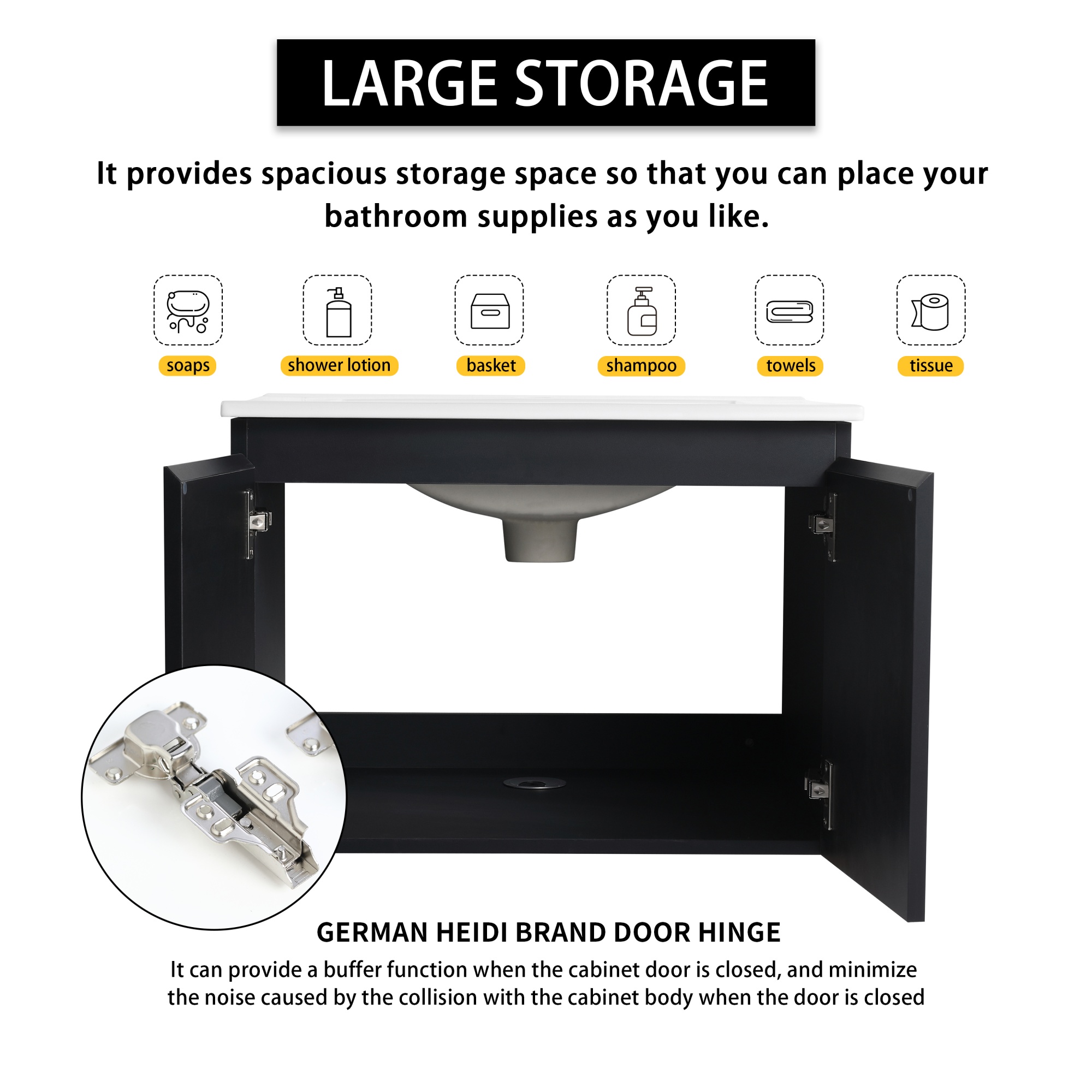 24/48 Inch Stylish Floating Wall-Mounted Bathroom Vanity with Ceramic Sink