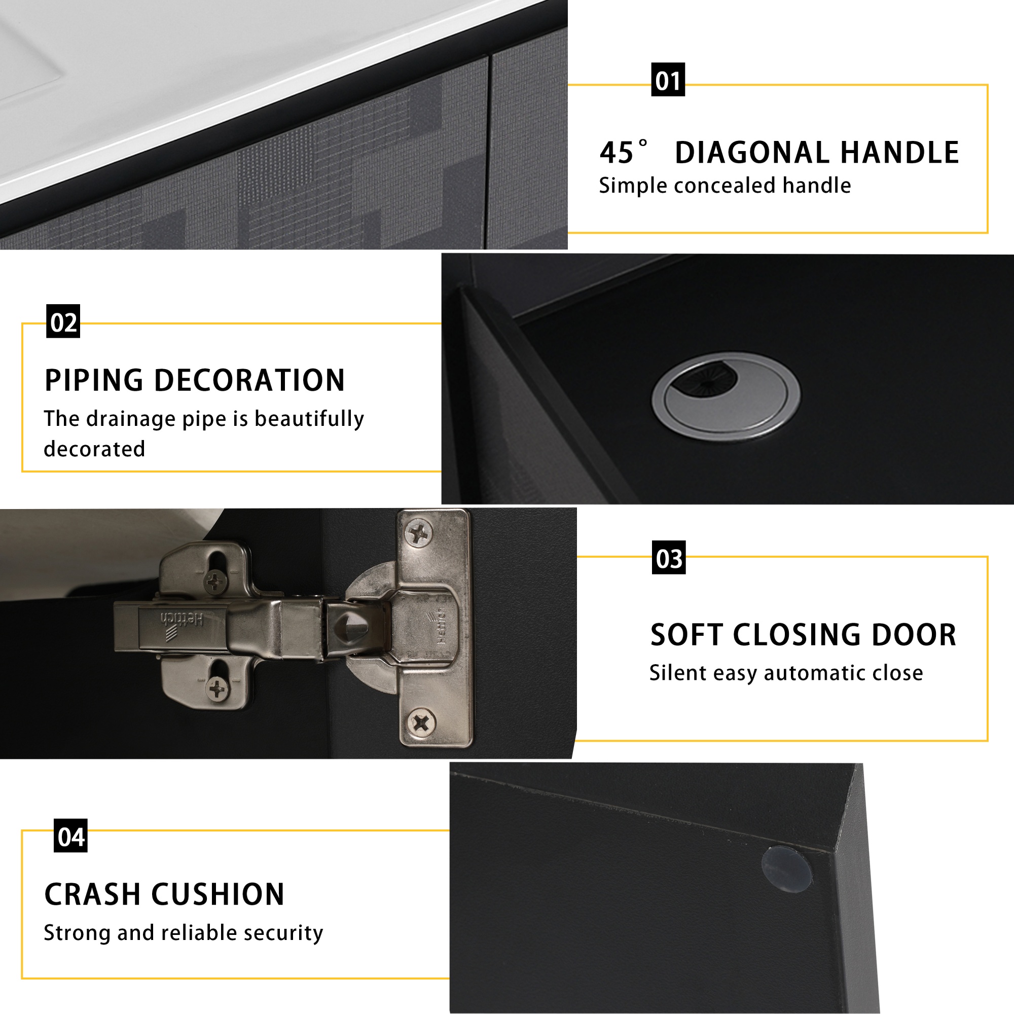 24/48 Inch Stylish Floating Wall-Mounted Bathroom Vanity with Ceramic Sink