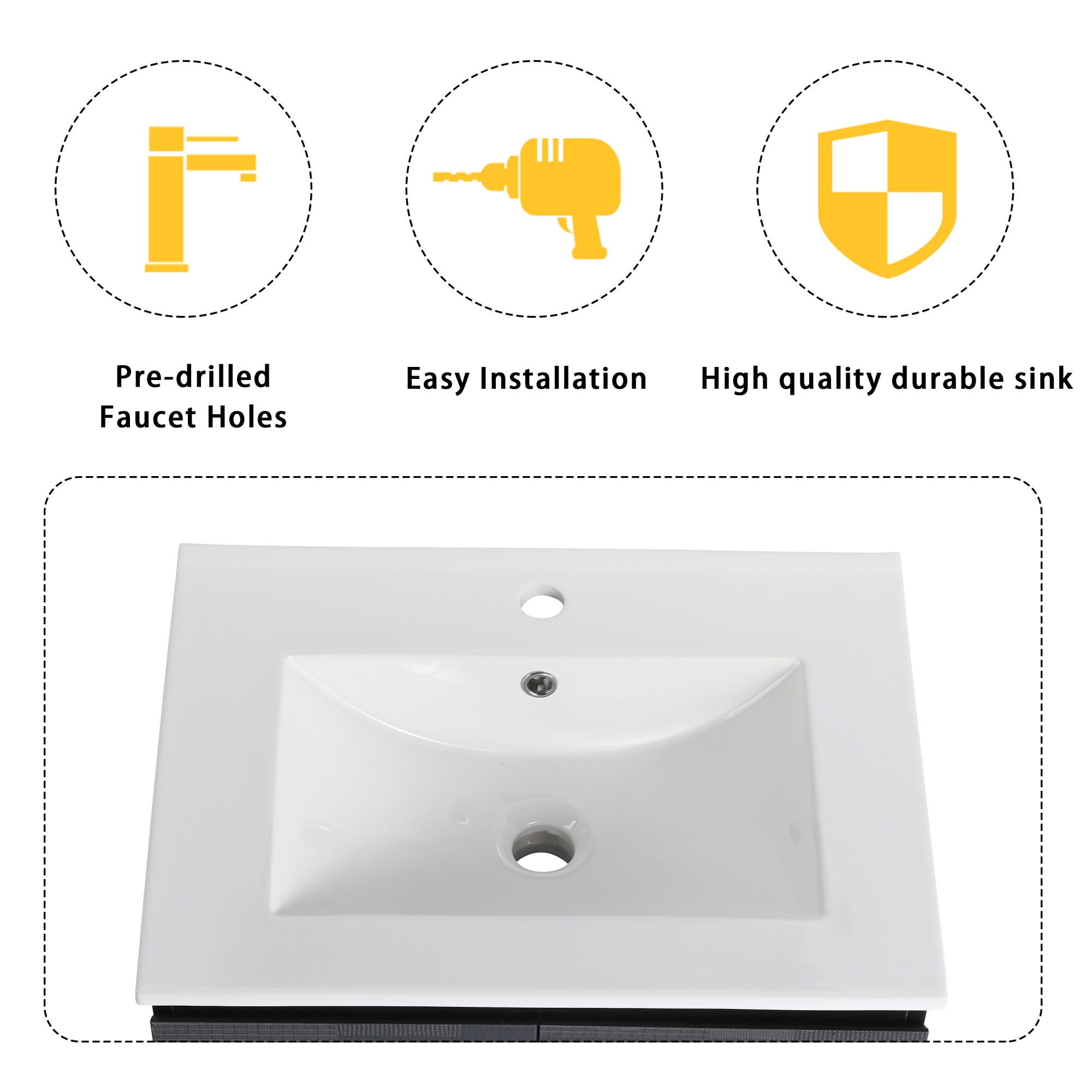 24/48 Inch Stylish Floating Wall-Mounted Bathroom Vanity with Ceramic Sink