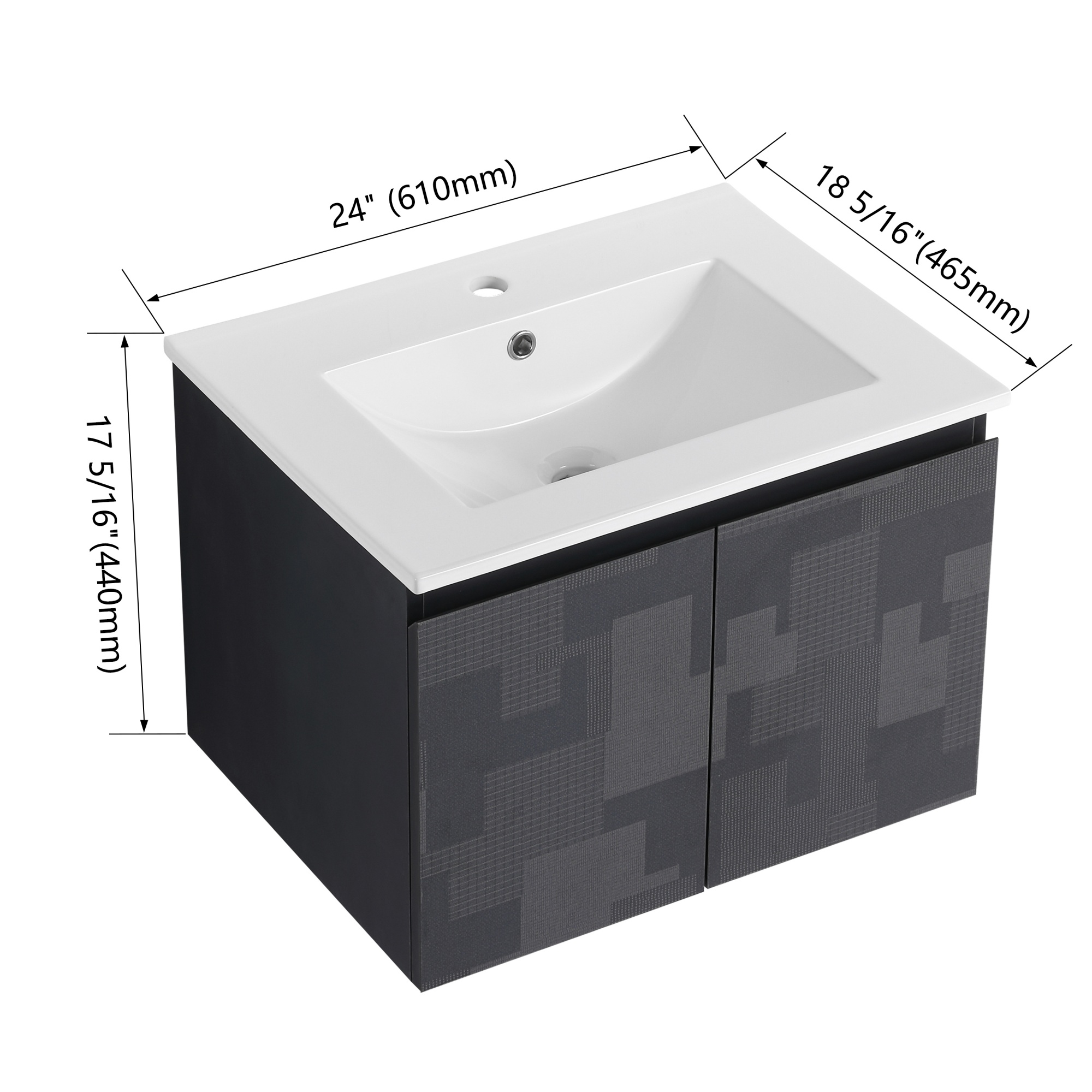 24/48 Inch Stylish Floating Wall-Mounted Bathroom Vanity with Ceramic Sink