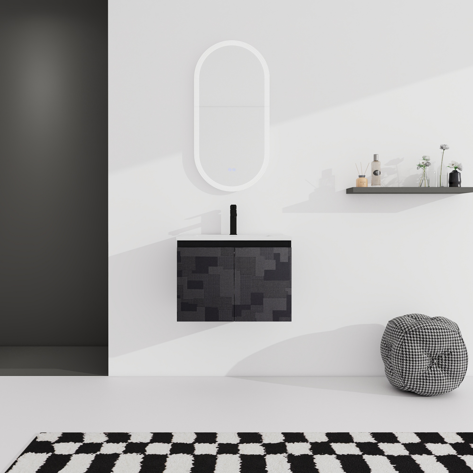 24/48 Inch Stylish Floating Wall-Mounted Bathroom Vanity with Ceramic Sink