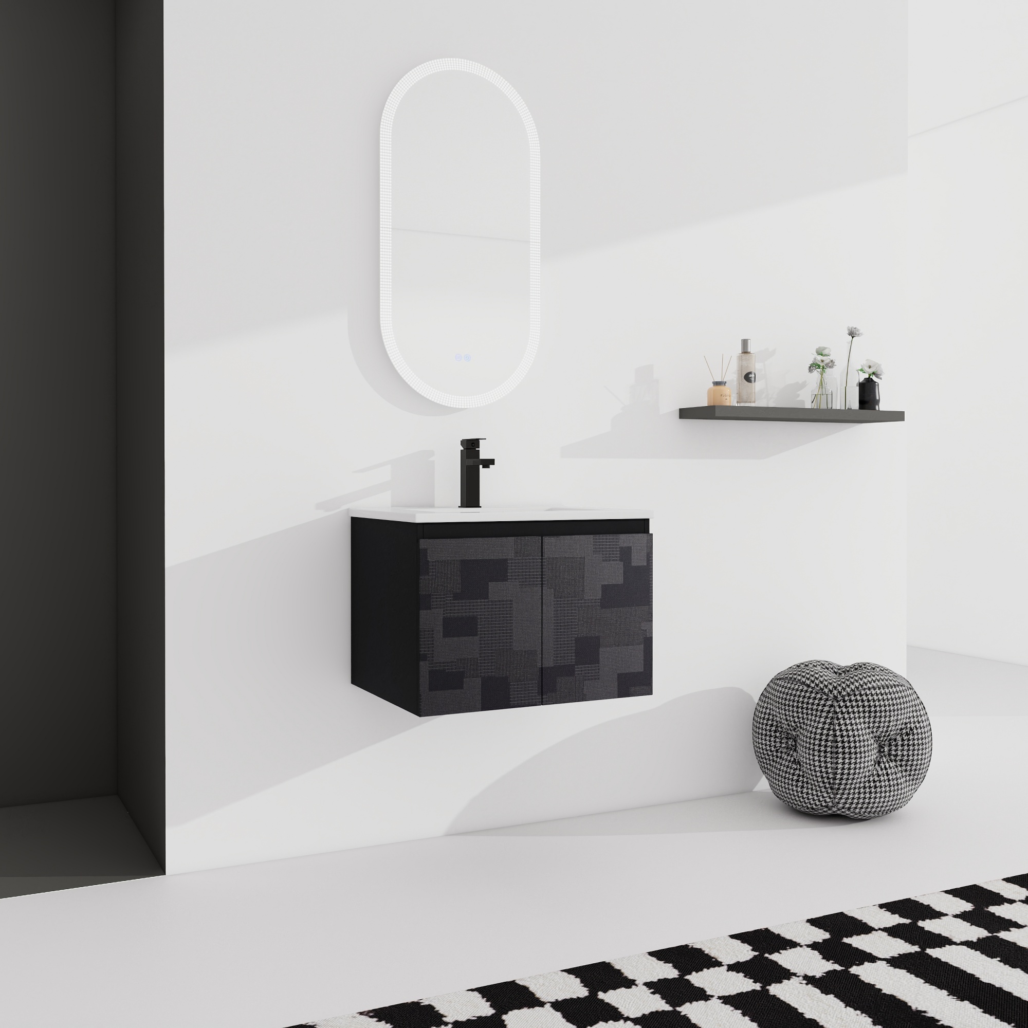 24/48 Inch Stylish Floating Wall-Mounted Bathroom Vanity with Ceramic Sink