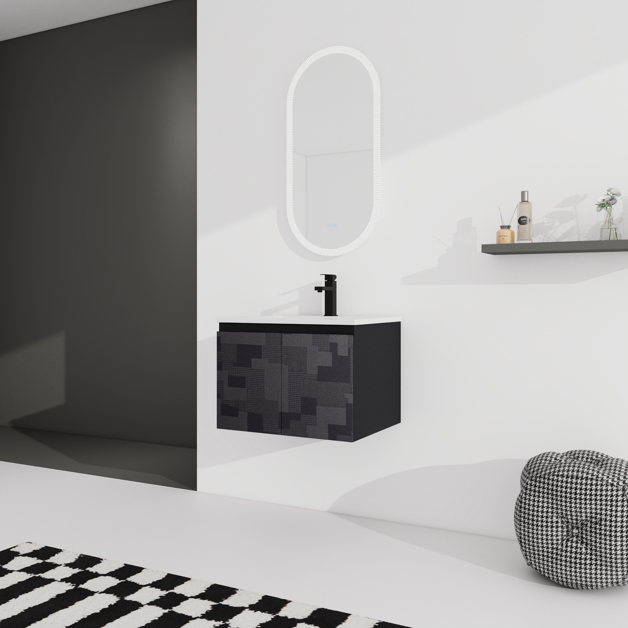 24/48 Inch Stylish Floating Wall-Mounted Bathroom Vanity with Ceramic Sink