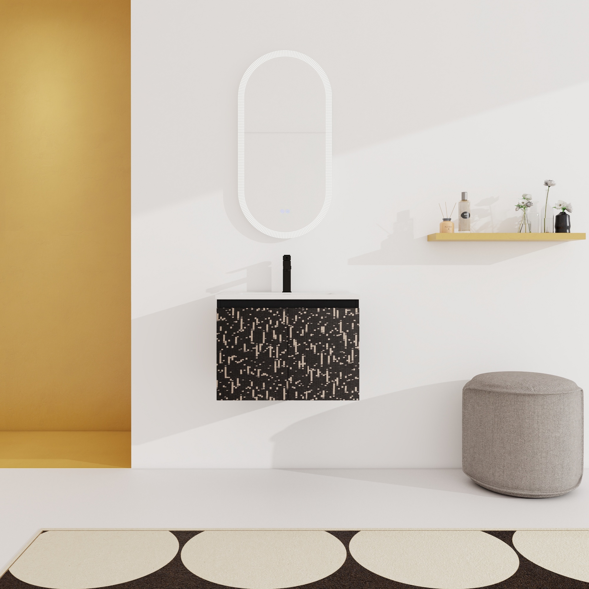 24/48 Inch Stylish Floating Wall-Mounted Bathroom Vanity with Ceramic Sink