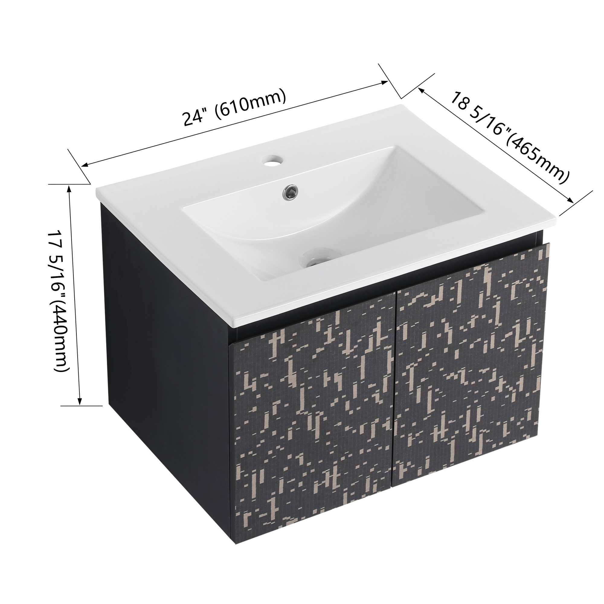 24/48 Inch Stylish Floating Wall-Mounted Bathroom Vanity with Ceramic Sink
