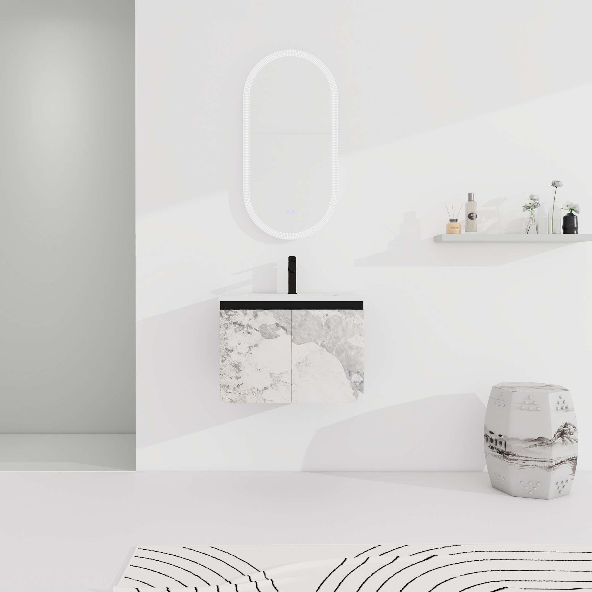 24/48 Inch Stylish Floating Wall-Mounted Bathroom Vanity with Ceramic Sink