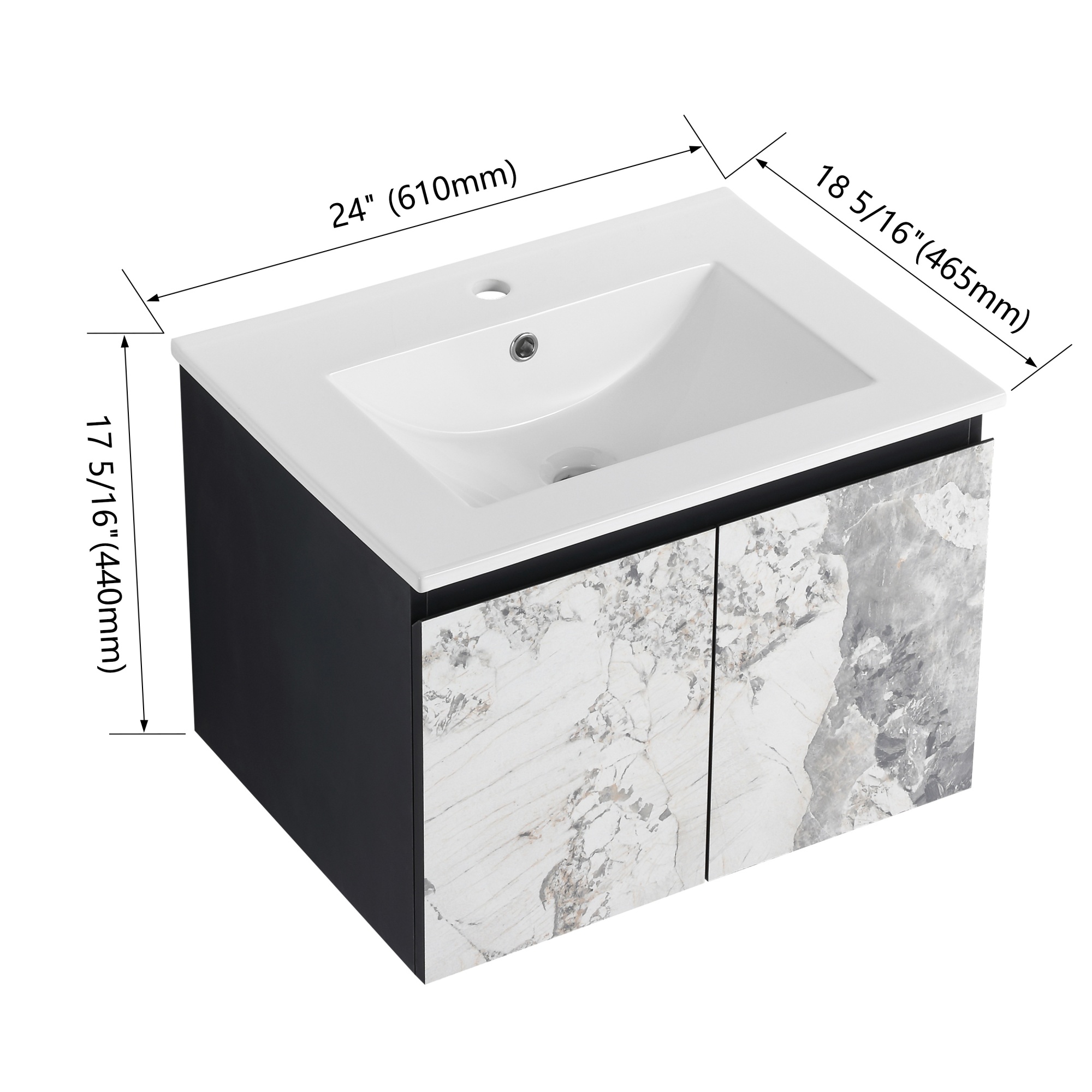 24/48 Inch Stylish Floating Wall-Mounted Bathroom Vanity with Ceramic Sink