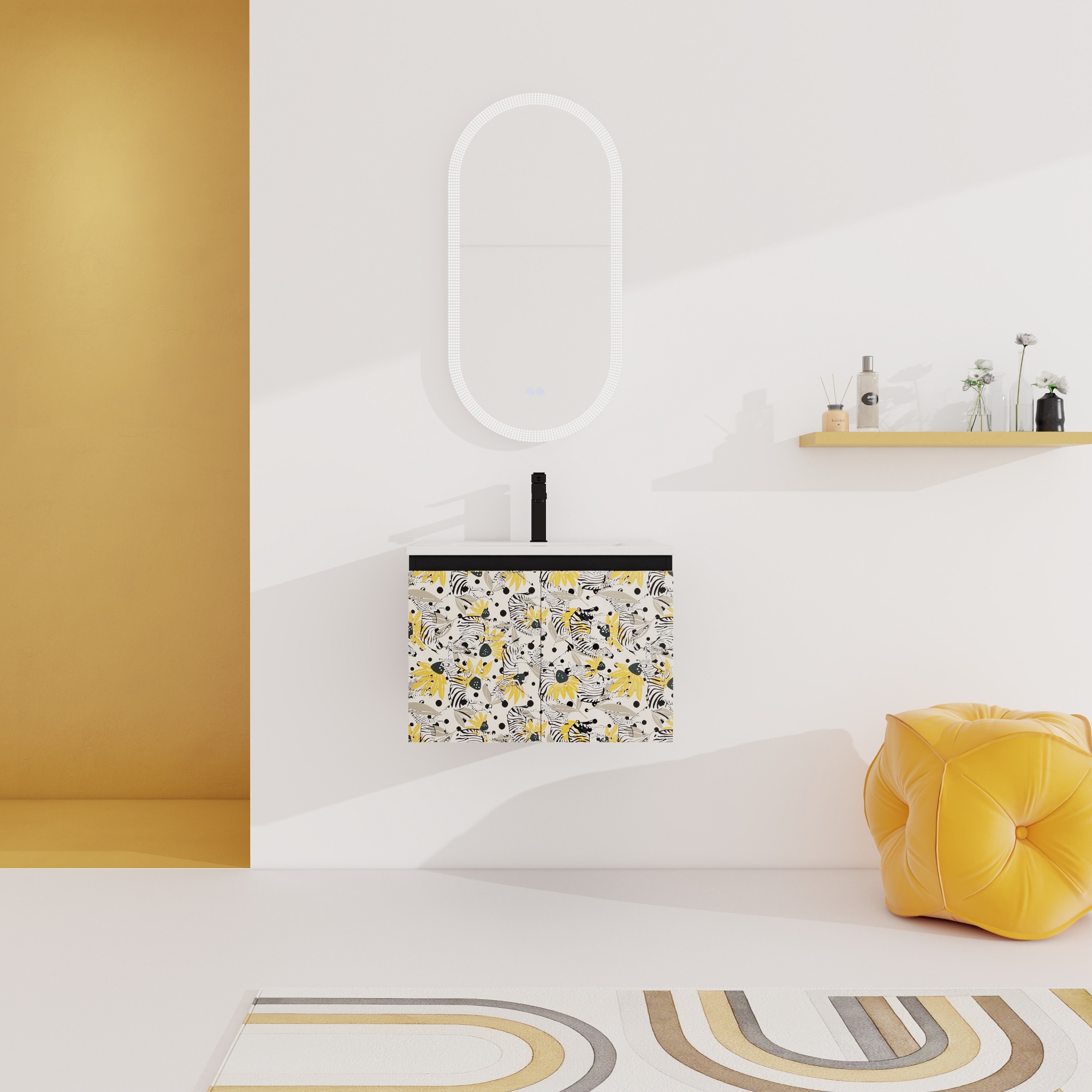 24/48 Inch Stylish Floating Wall-Mounted Bathroom Vanity with Ceramic Sink