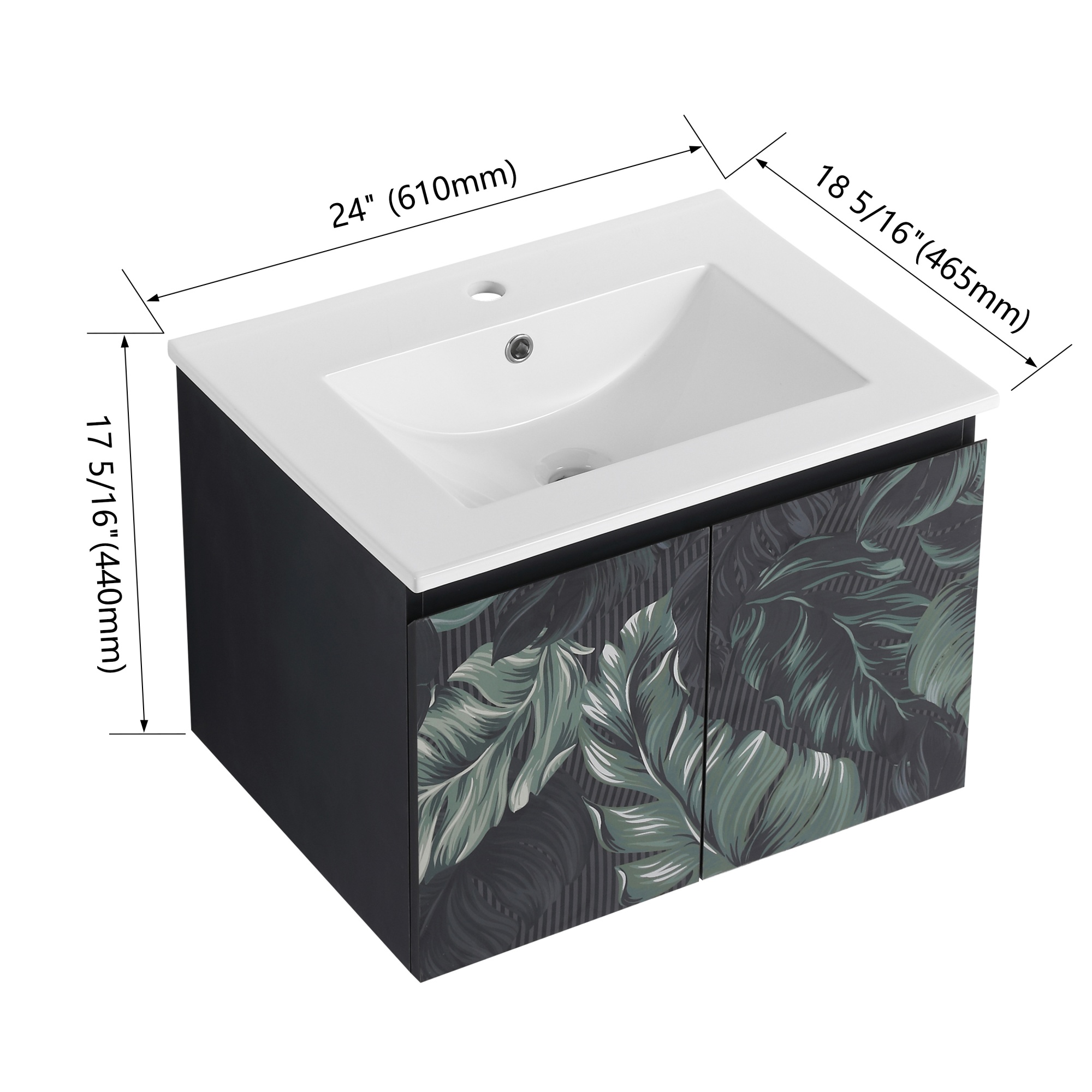 24/48 Inch Stylish Floating Wall-Mounted Bathroom Vanity with Ceramic Sink