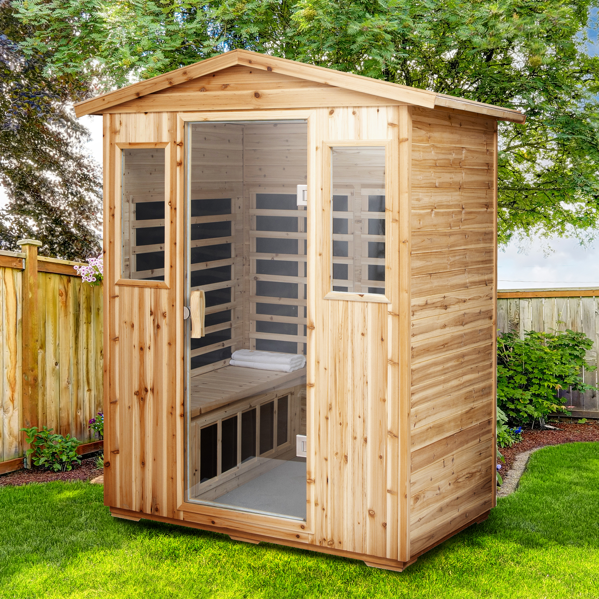4-Person Outdoor Far Infrared Sauna with Bluetooth & LED Lighting