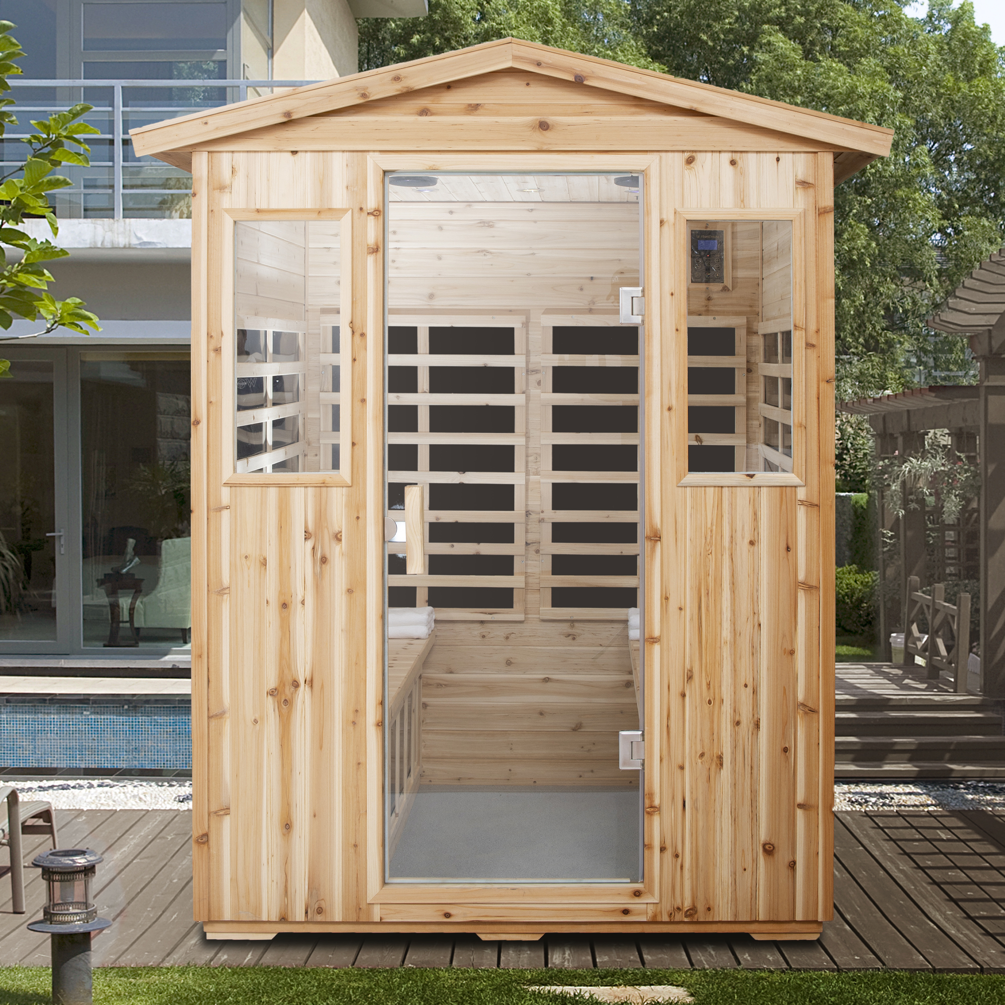 4-Person Outdoor Far Infrared Sauna with Bluetooth & LED Lighting
