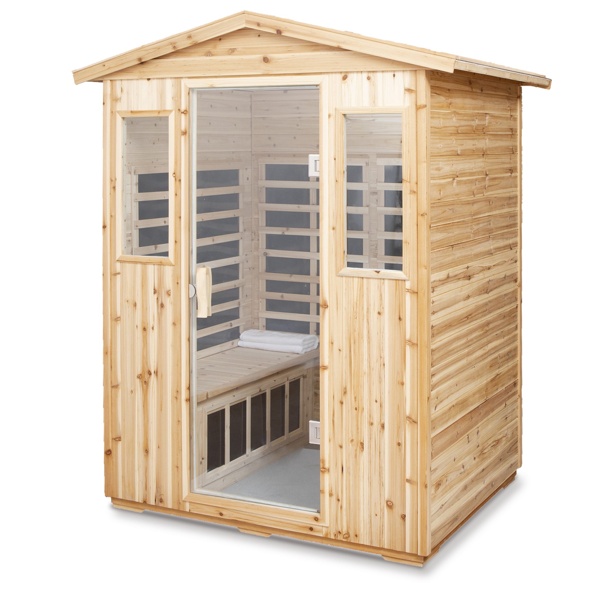 4-Person Outdoor Far Infrared Sauna with Bluetooth & LED Lighting
