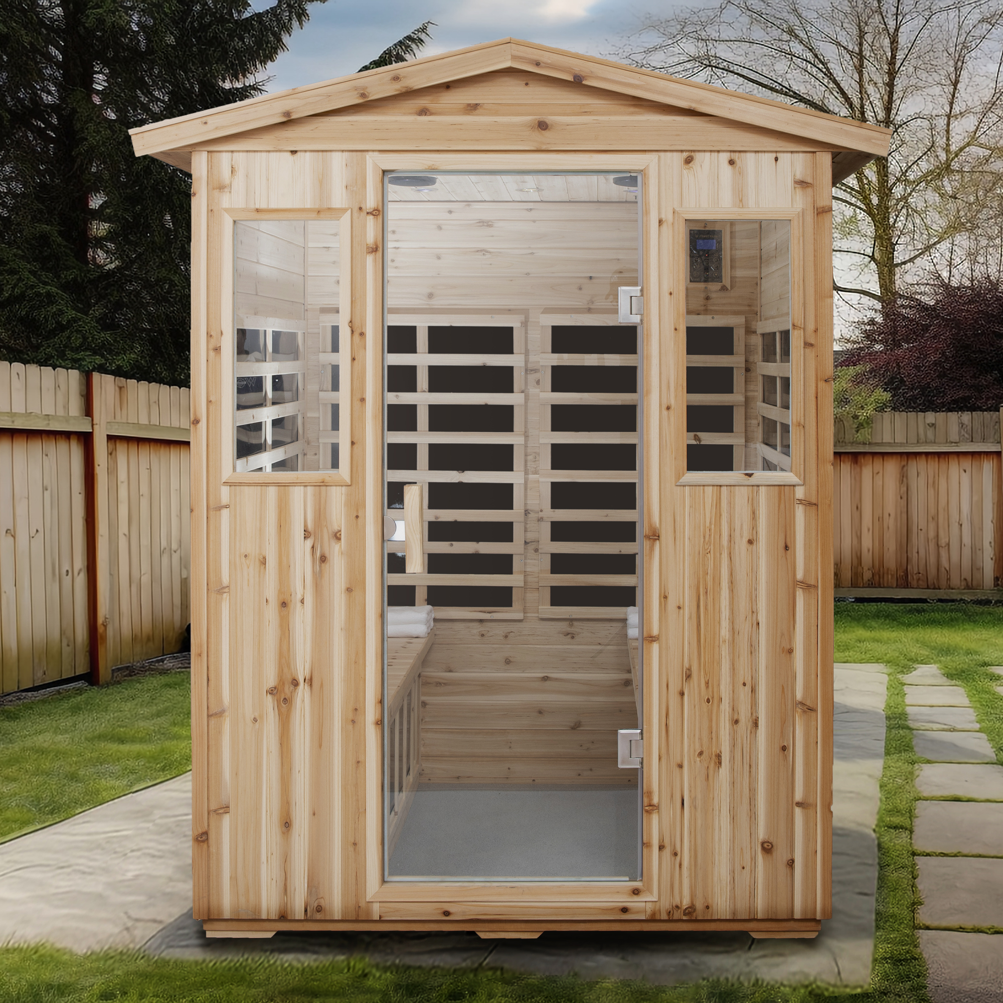 4-Person Outdoor Far Infrared Sauna with Bluetooth & LED Lighting