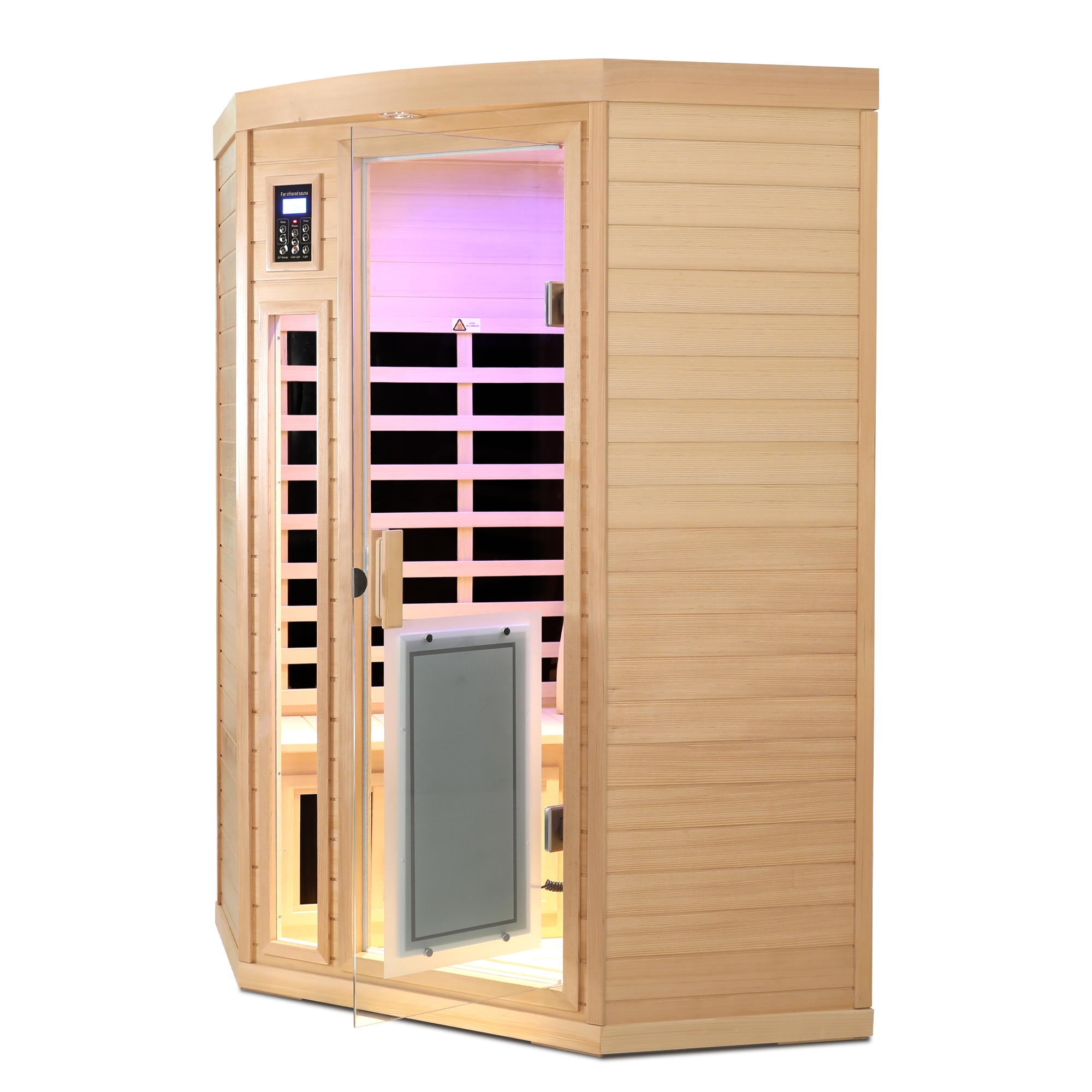 2-Person Hemlock Corner Infrared Sauna with Low EMF & Bluetooth Audio
