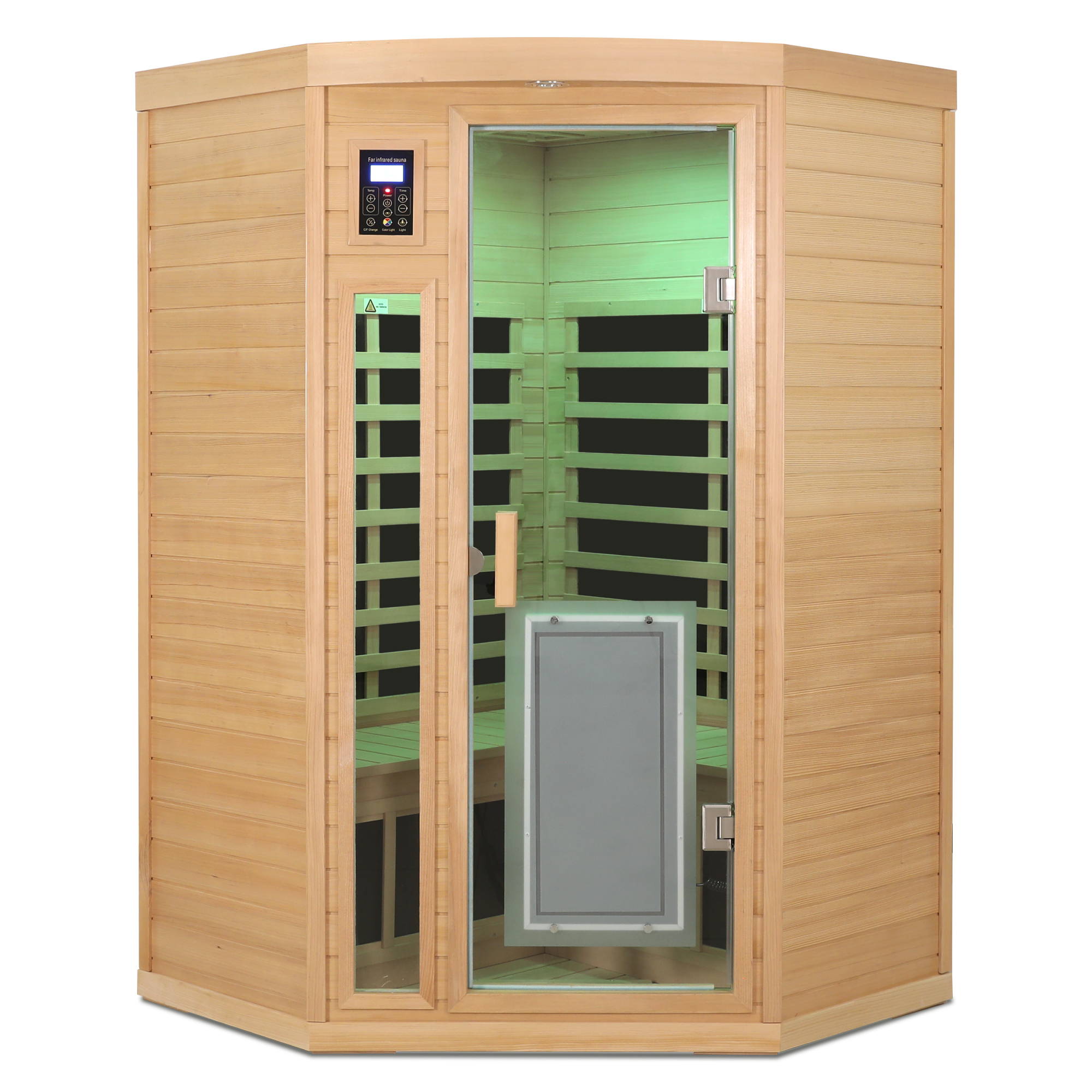2-Person Hemlock Corner Infrared Sauna with Low EMF & Bluetooth Audio