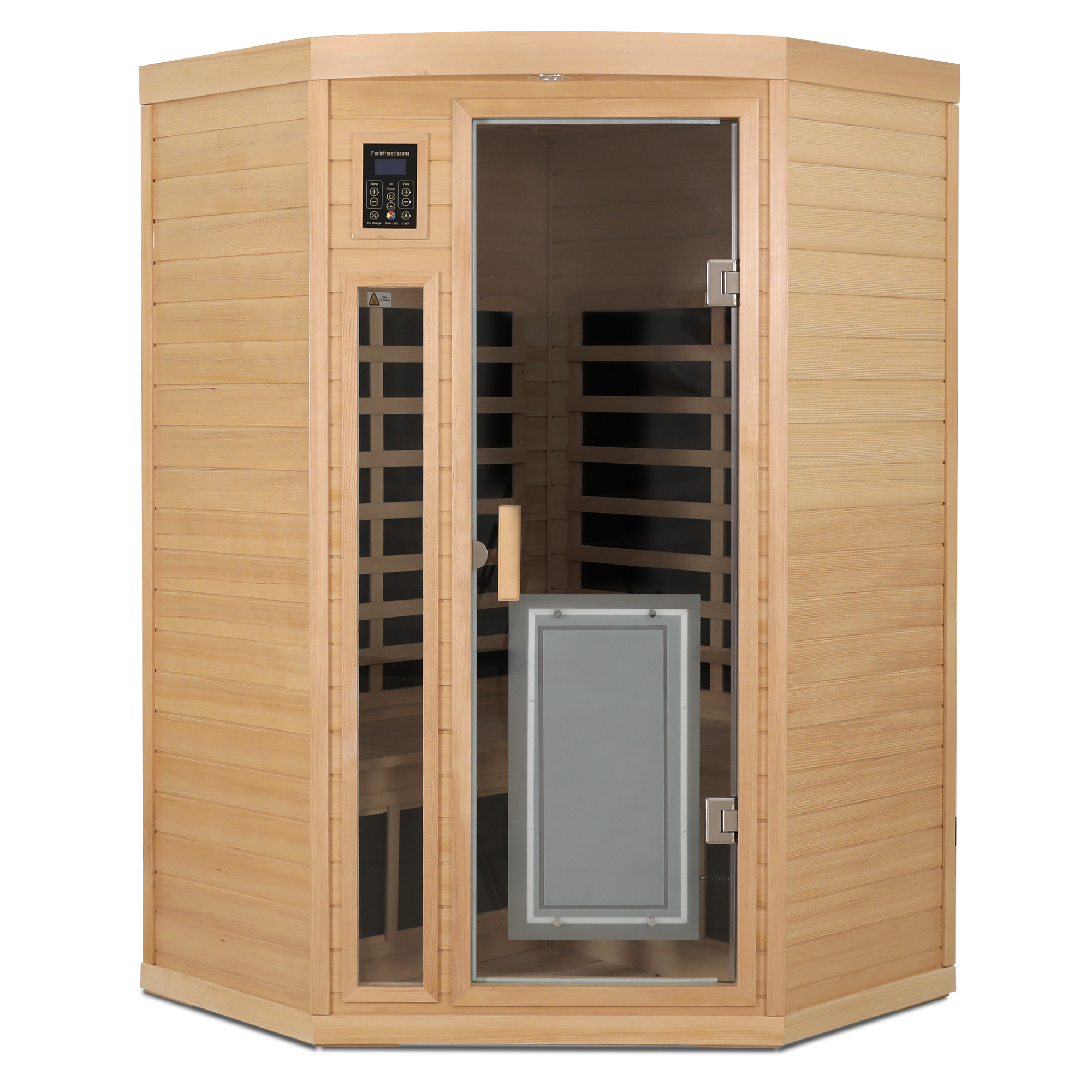 2-Person Hemlock Corner Infrared Sauna with Low EMF & Bluetooth Audio
