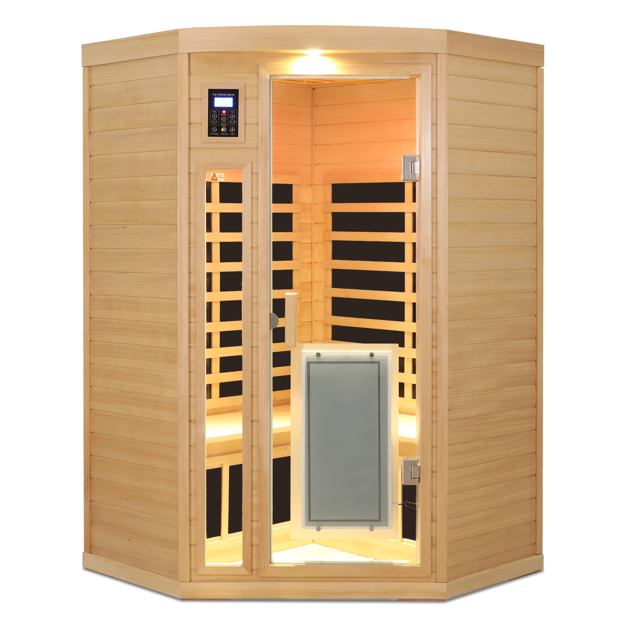 2-Person Hemlock Corner Infrared Sauna with Low EMF & Bluetooth Audio