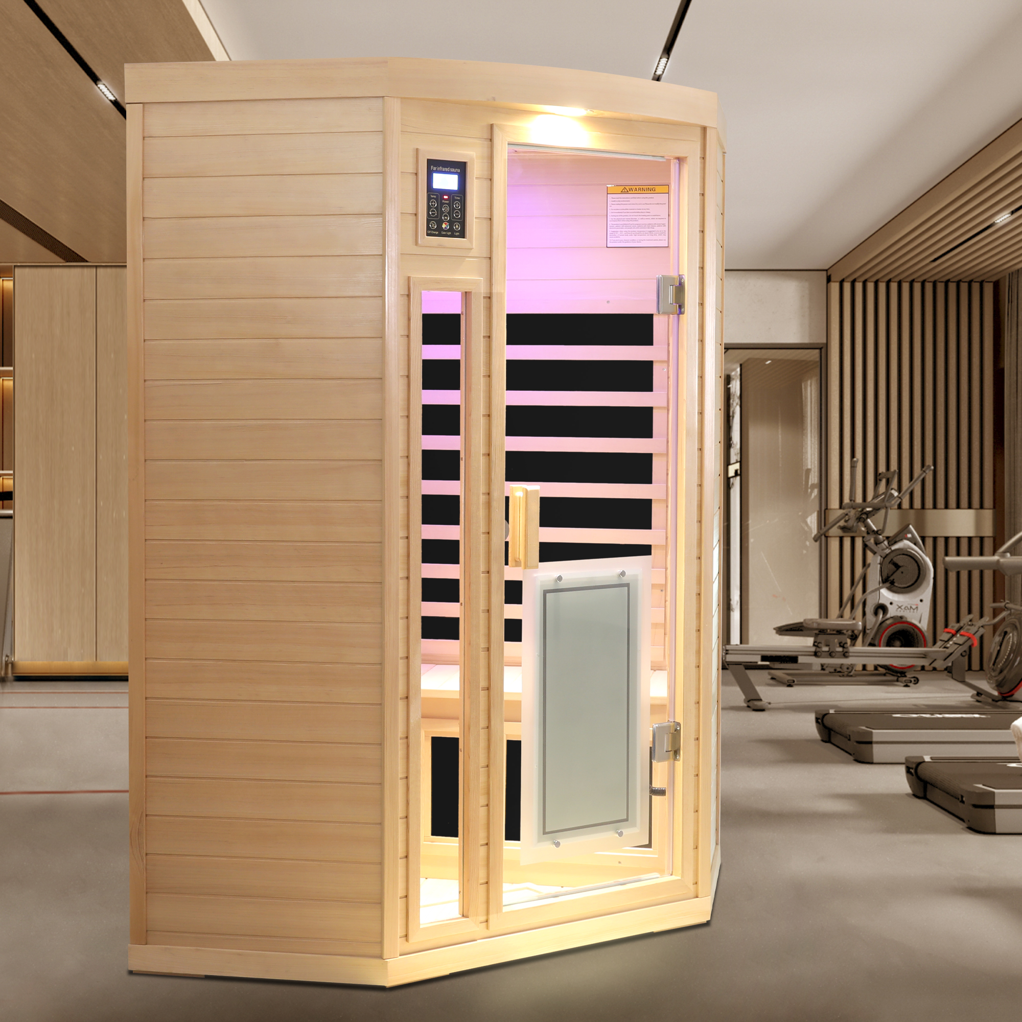 2-Person Hemlock Corner Infrared Sauna with Low EMF & Bluetooth Audio