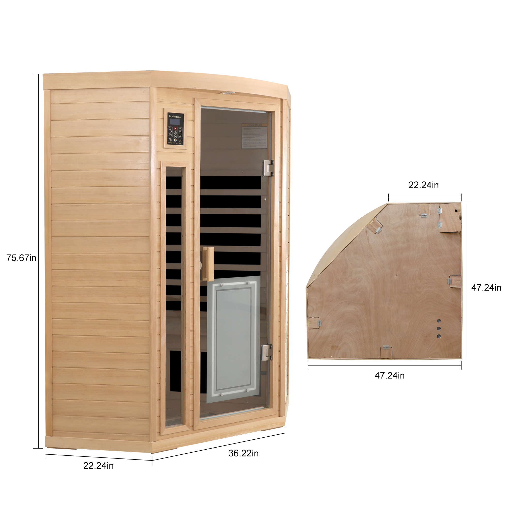 2-Person Hemlock Corner Infrared Sauna with Low EMF & Bluetooth Audio