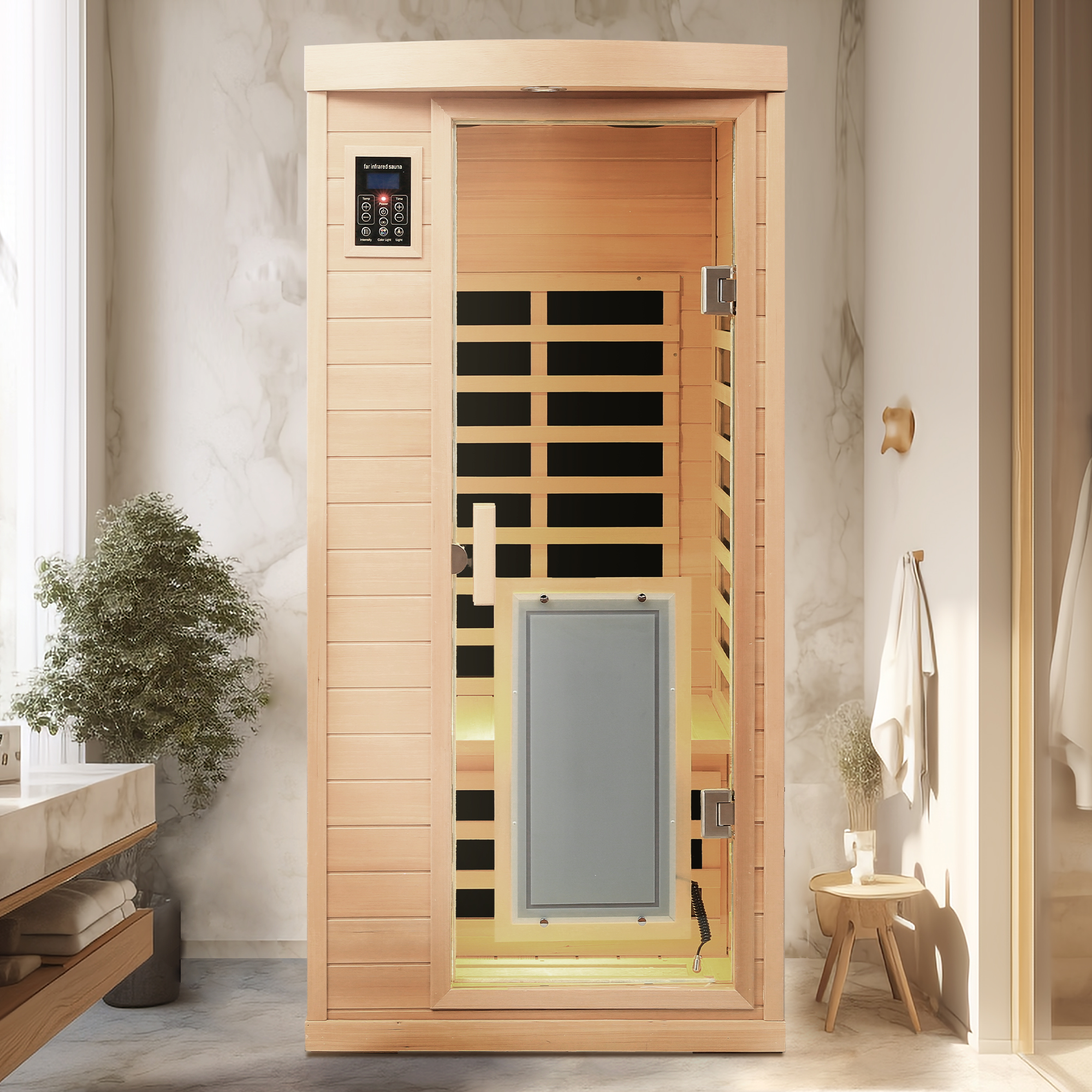 1-Person Low EMF Hemlock Far-Infrared Indoor Sauna with Bluetooth