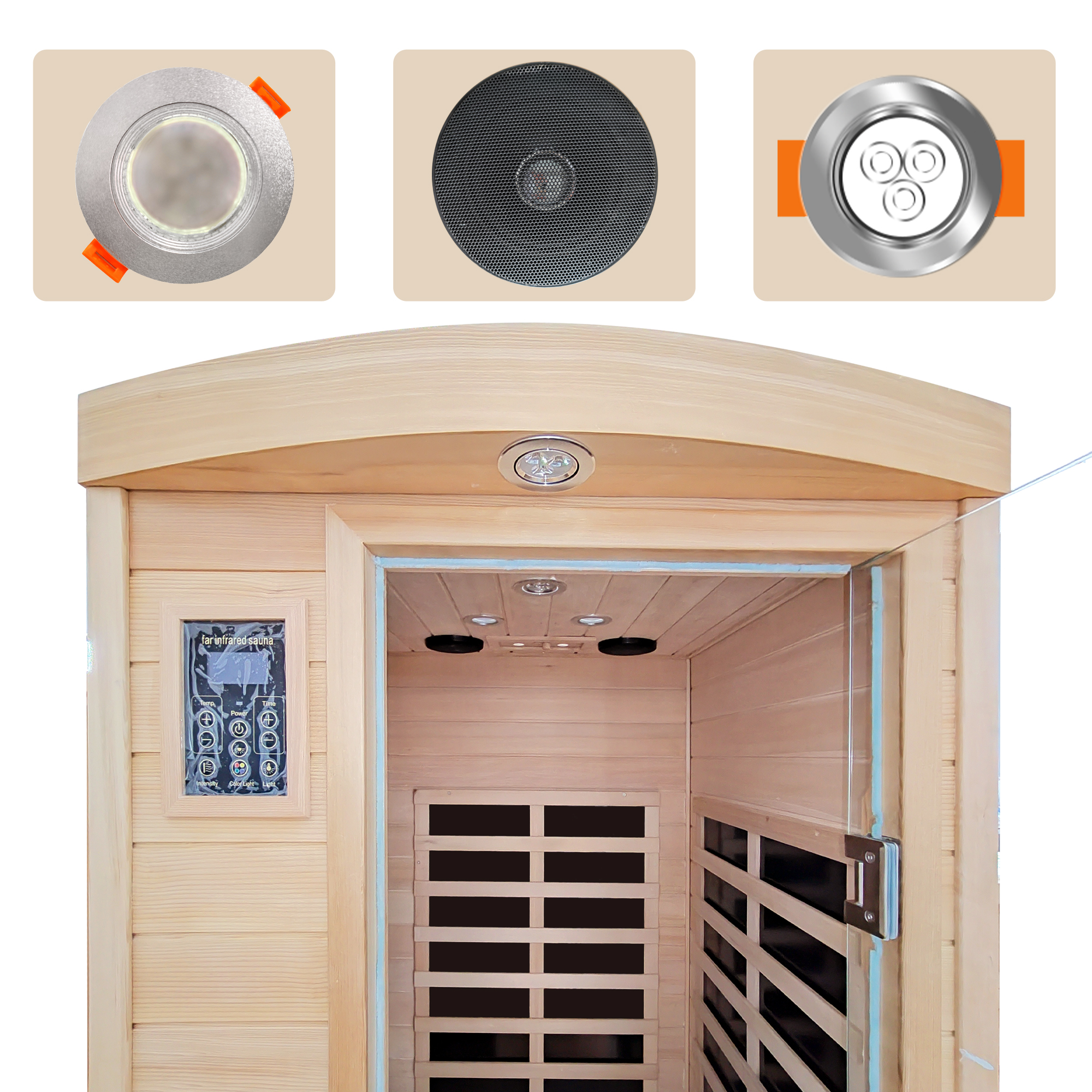 1-Person Low EMF Hemlock Far-Infrared Indoor Sauna with Bluetooth