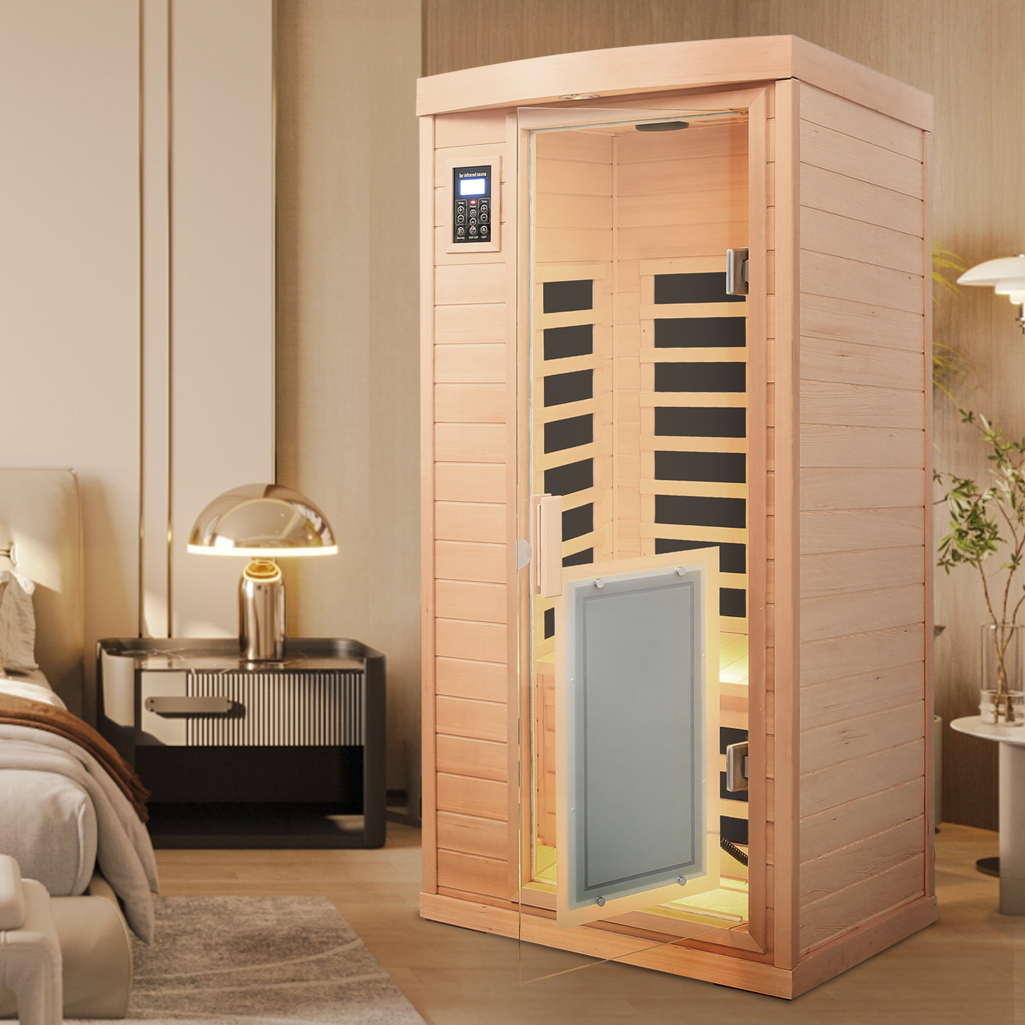 1-Person Low EMF Hemlock Far-Infrared Indoor Sauna with Bluetooth