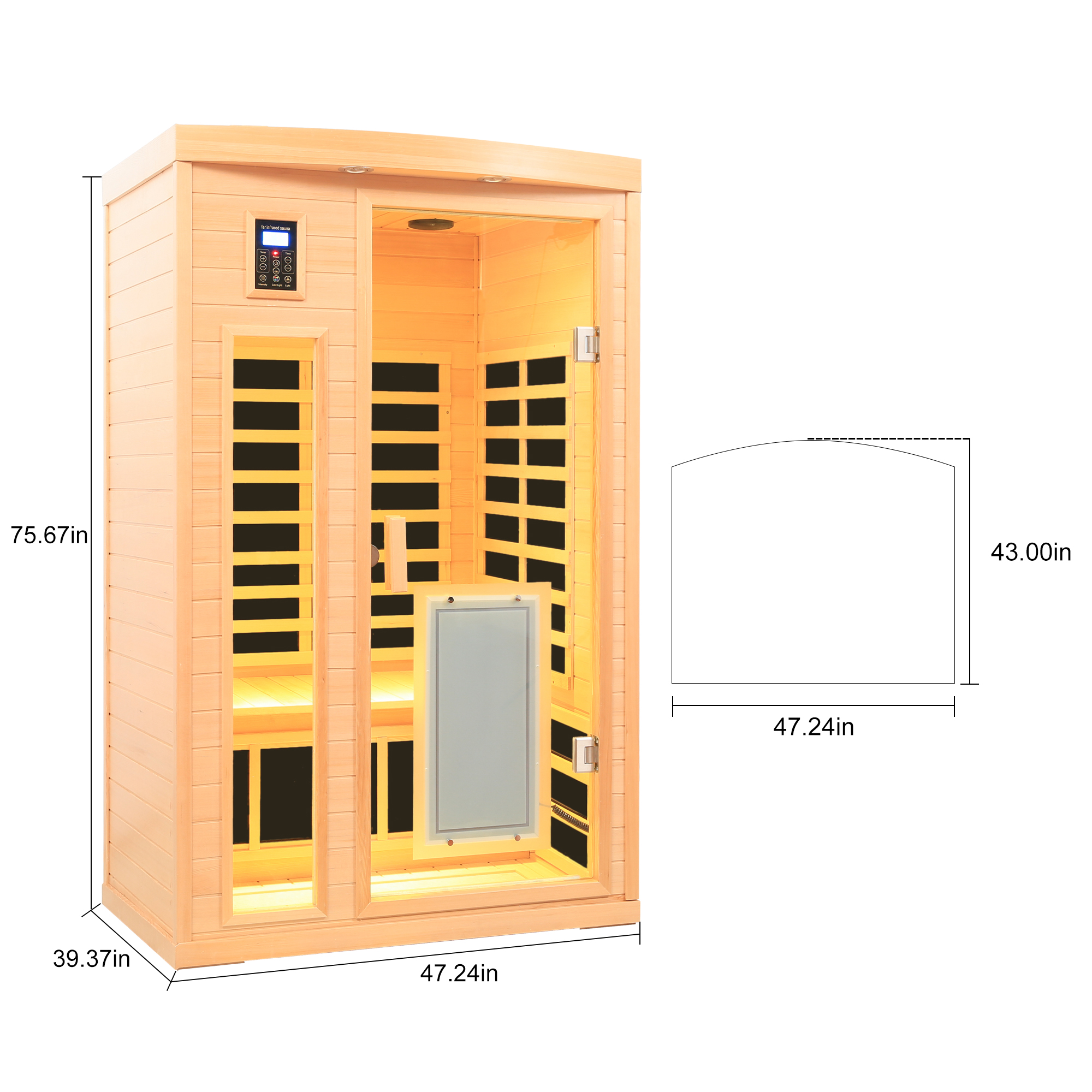 2-Person Hemlock Low EMF Infrared Sauna with Bluetooth and LED Lights