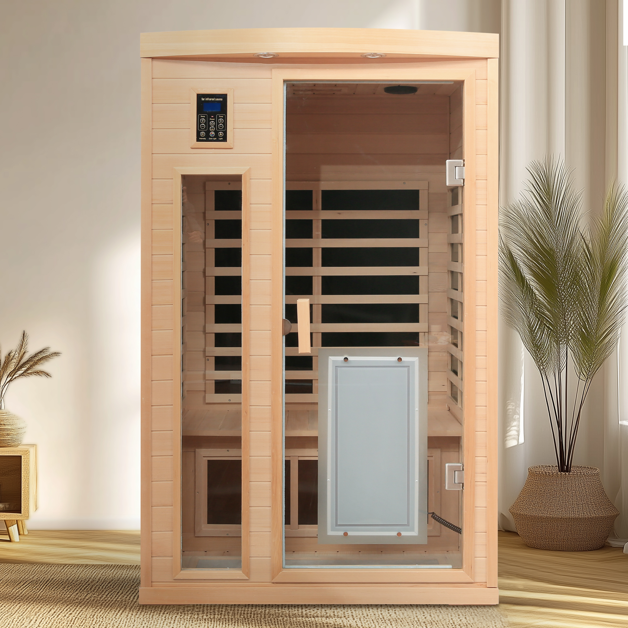 2-Person Hemlock Low EMF Infrared Sauna with Bluetooth and LED Lights