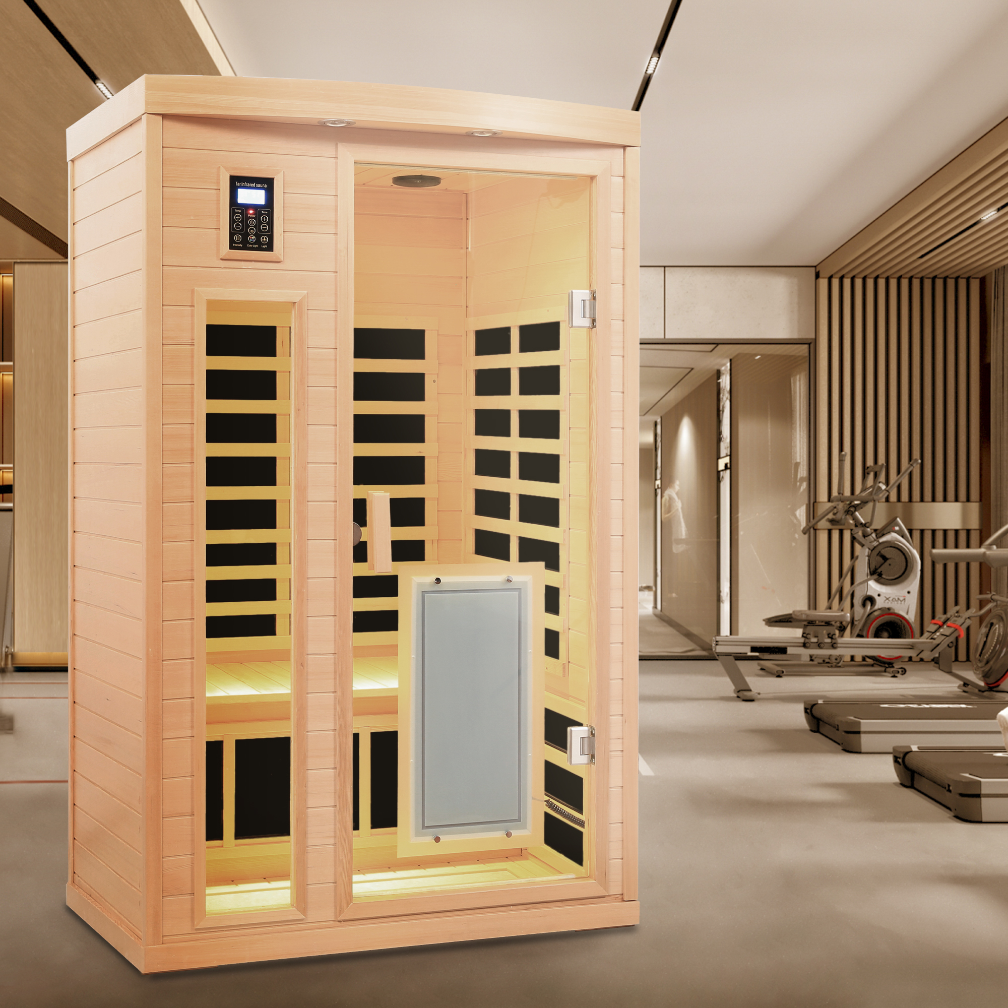 2-Person Hemlock Low EMF Infrared Sauna with Bluetooth and LED Lights