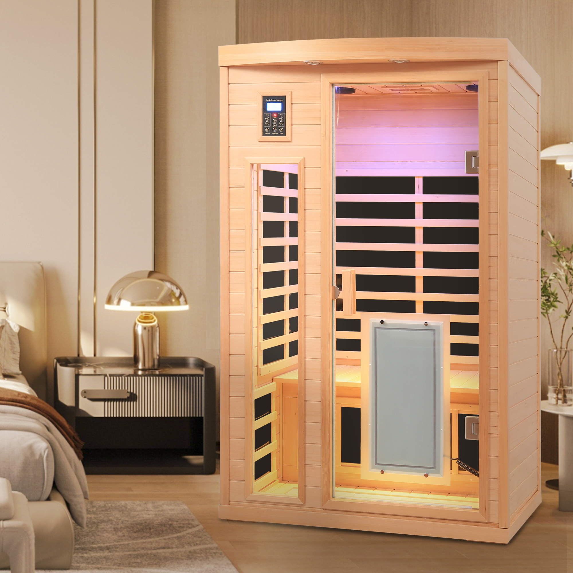2-Person Hemlock Low EMF Infrared Sauna with Bluetooth and LED Lights