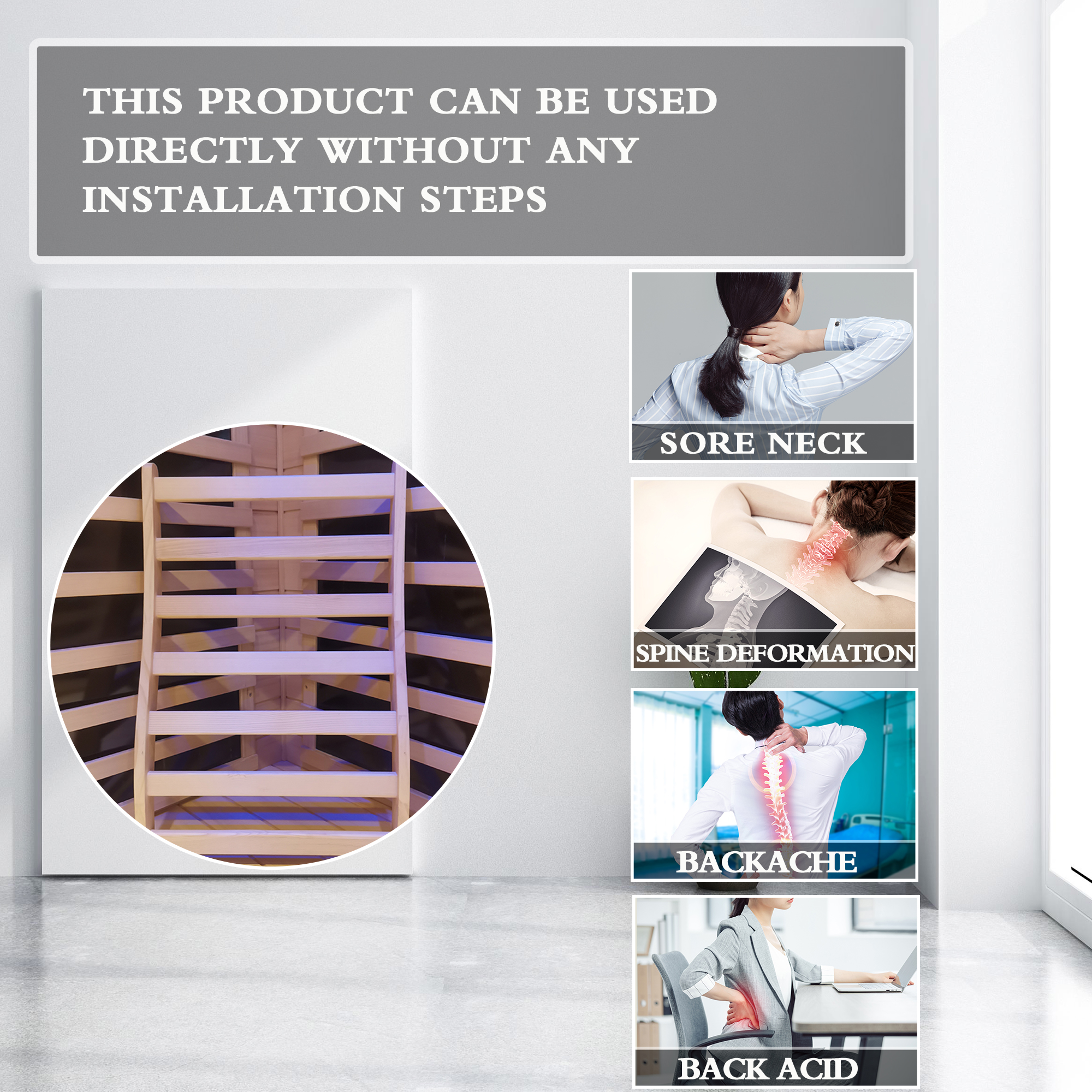 Hemlock Wood Sauna Backrest with Ergonomic Curved Design