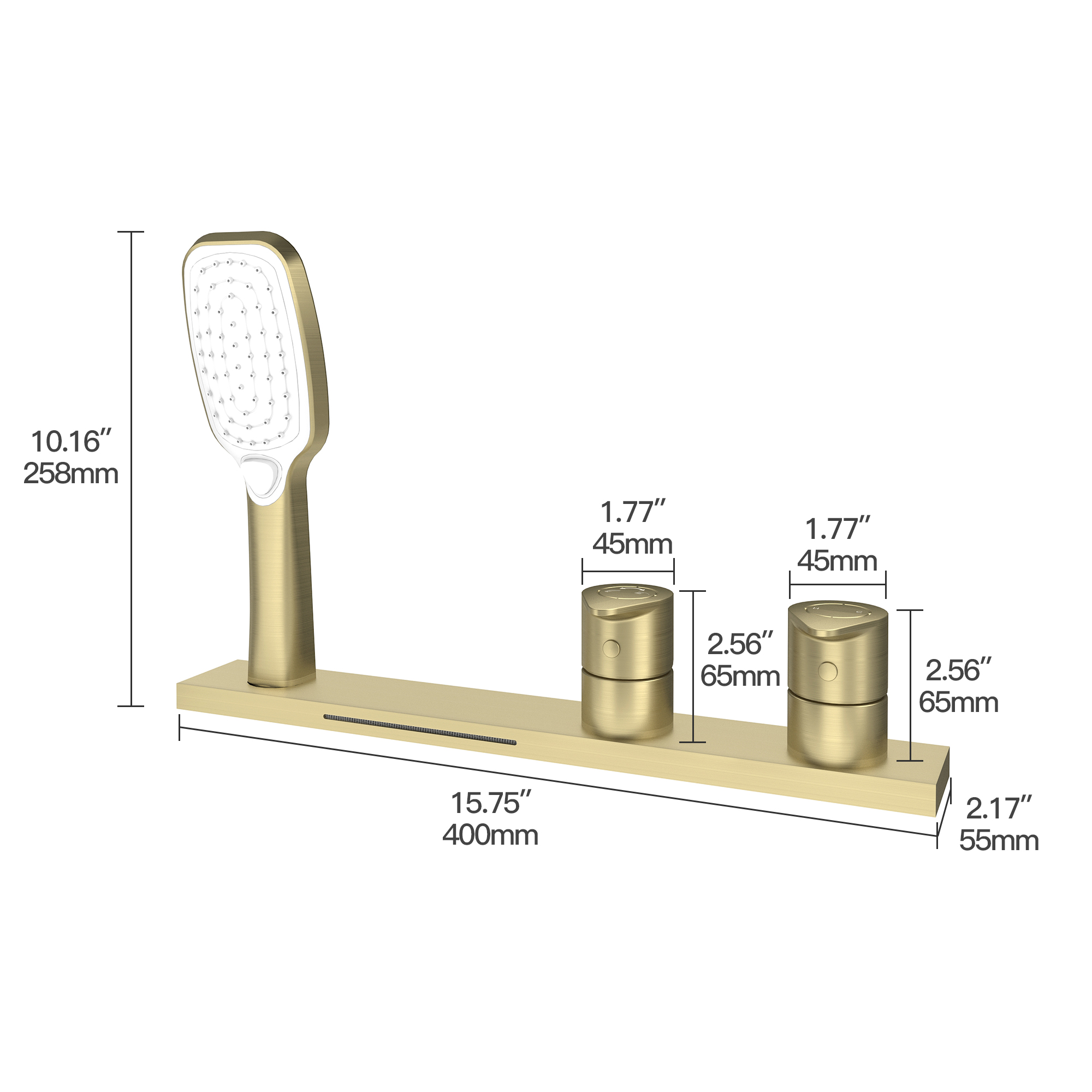 2-Handle Deck-Mounted Bathtub Faucet with 2 Spray Modes Hand Shower