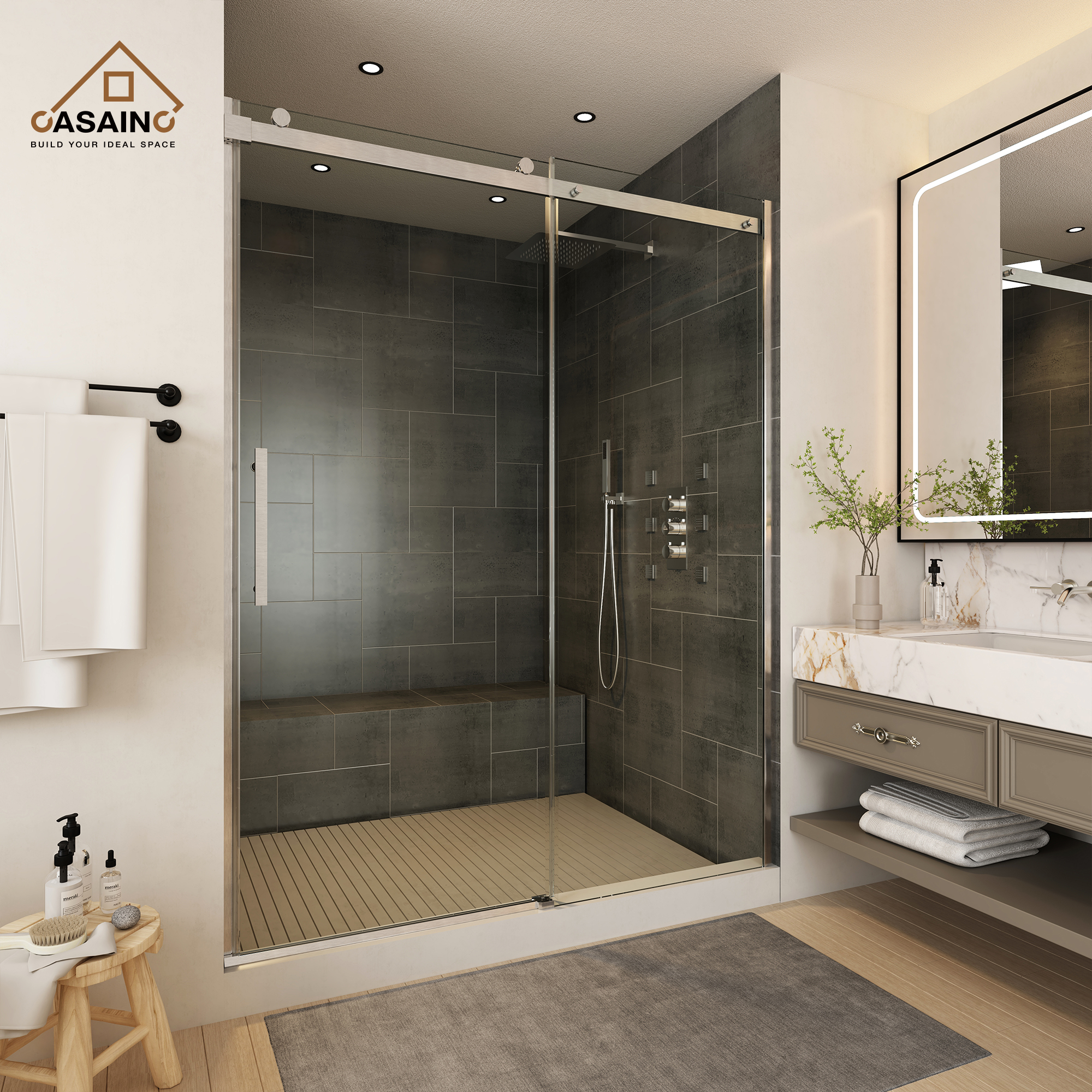 60"x76" Frameless Single Sliding Shower Door in Chrome/Brushed Nickel/Matte Black