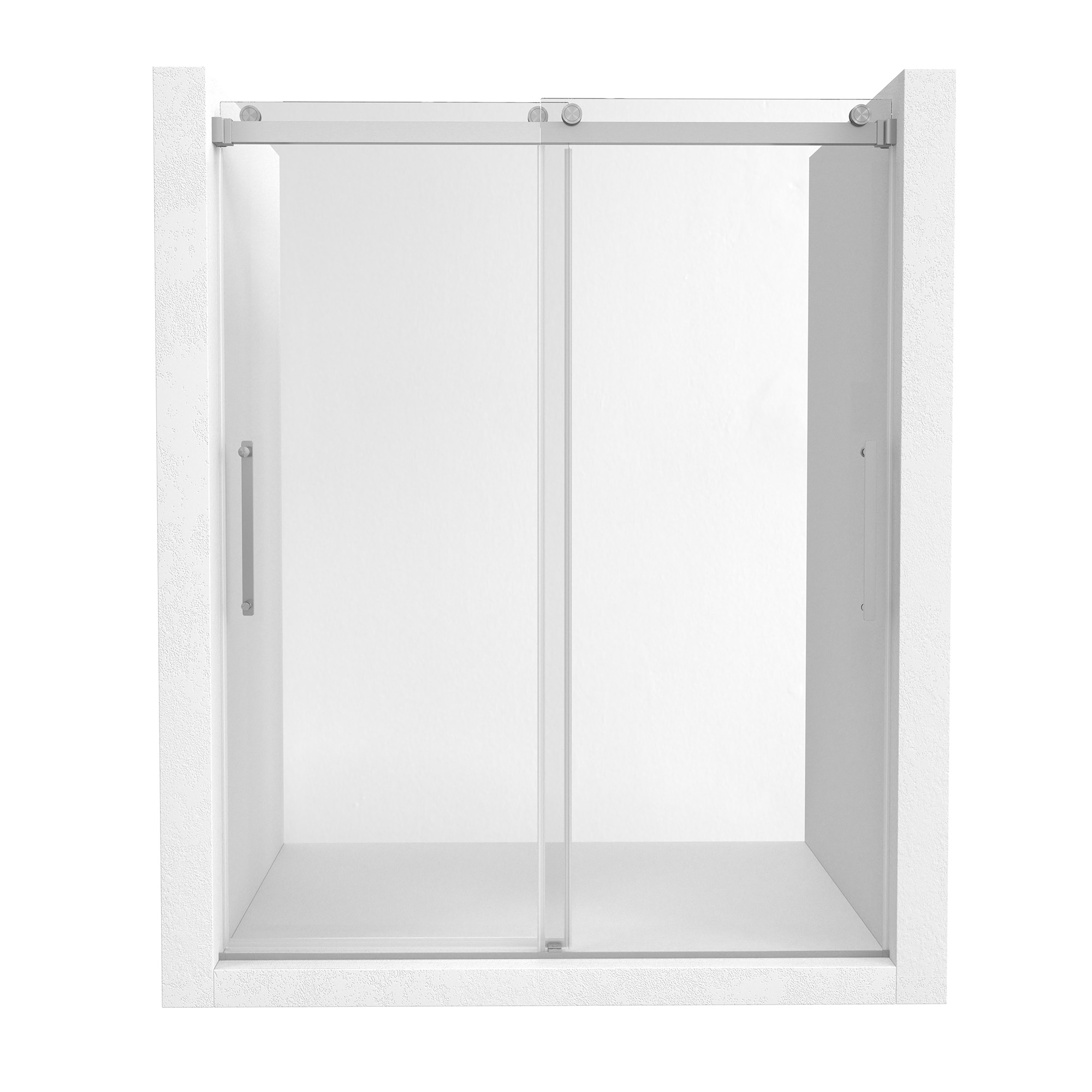 60"x76" Double Sliding Frameless Shower Door in Matte Black/Brushed Nickel/Chrome, Rounded Corners Tempered Glass with SGCC Certification, Reversible Design