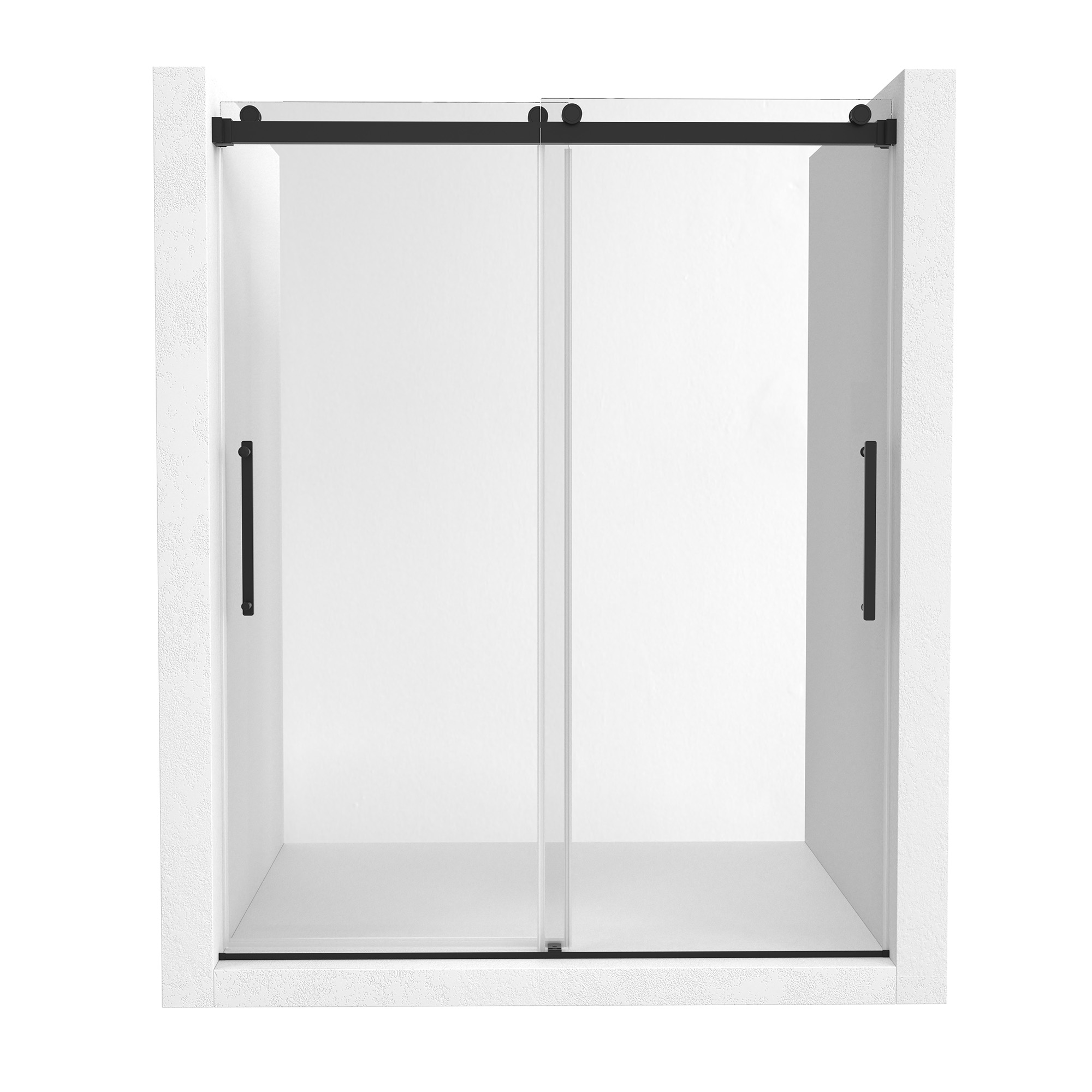 60"x76" Double Sliding Frameless Shower Door in Matte Black/Brushed Nickel/Chrome, Rounded Corners Tempered Glass with SGCC Certification, Reversible Design
