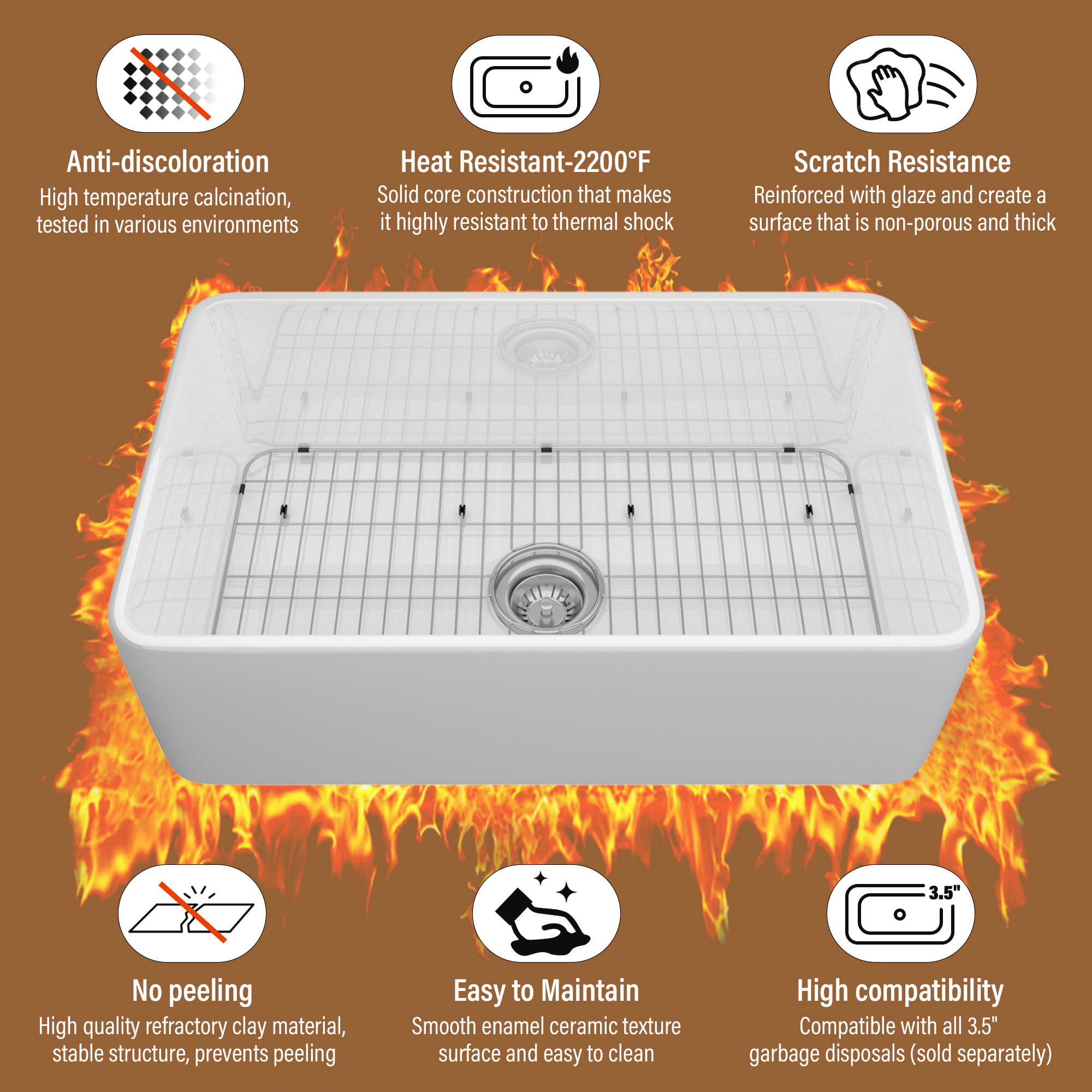 Fireclay 30 in. Single Bowl Farmhouse Apron Kitchen Sink with Bottom Grid and Strainers