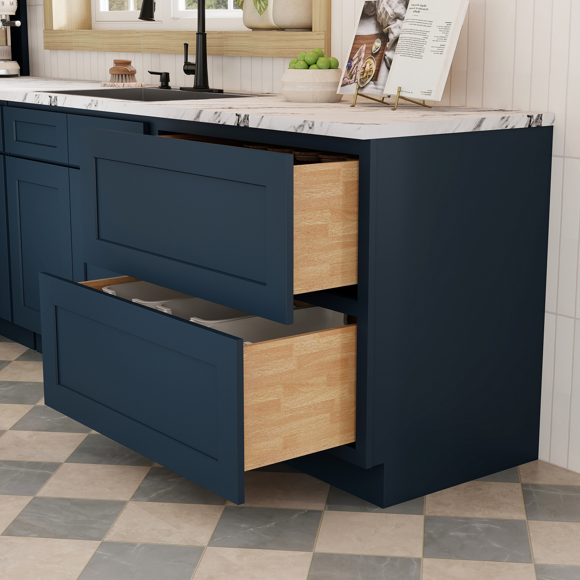 Cyber Grey RTA 30"W x 24"D x 34.5"H Base Cabinet with 2 Drawers