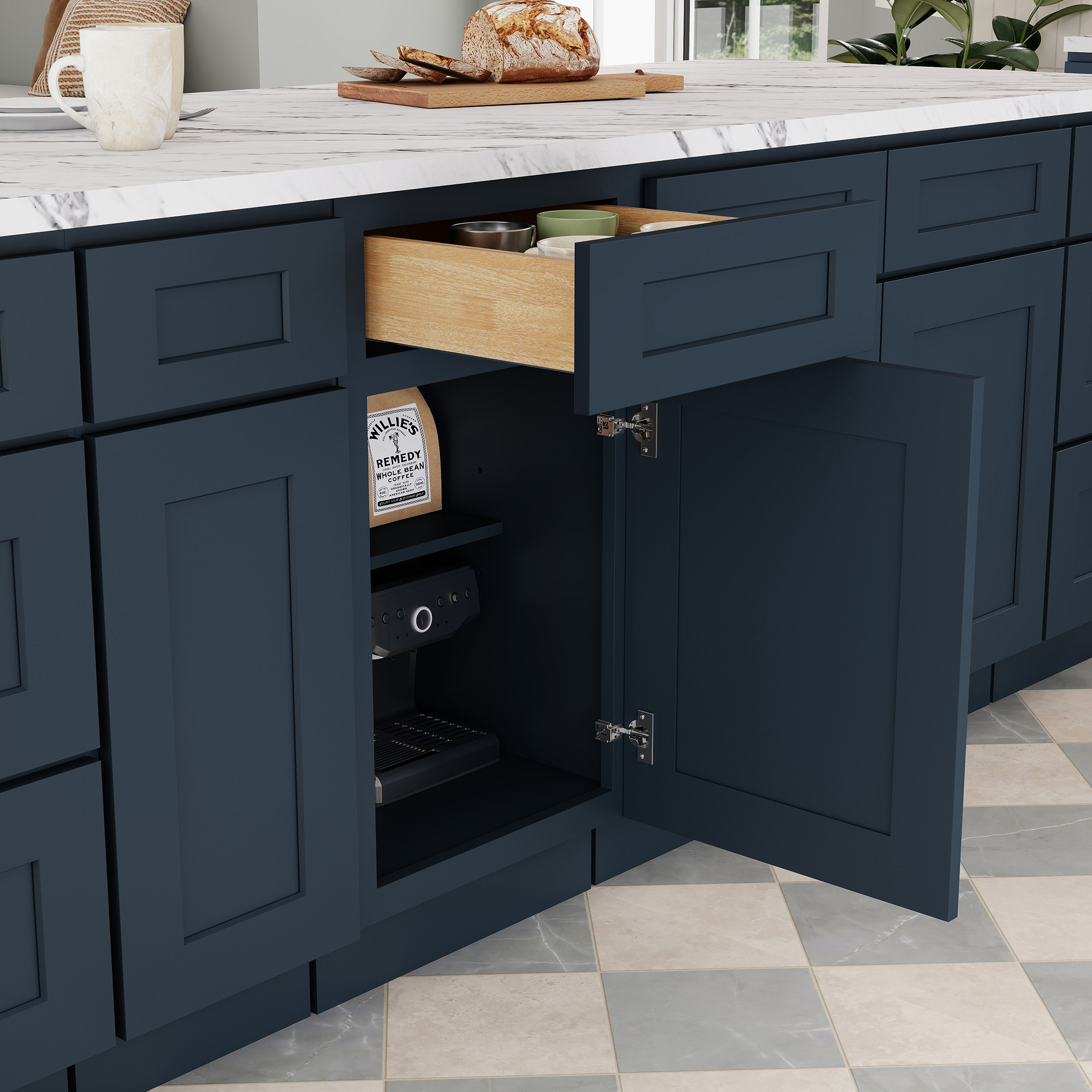 Cyber Grey RTA 18"W x 24"D x 34.5"H Base Cabinet with 1 Drawer and 1 Door