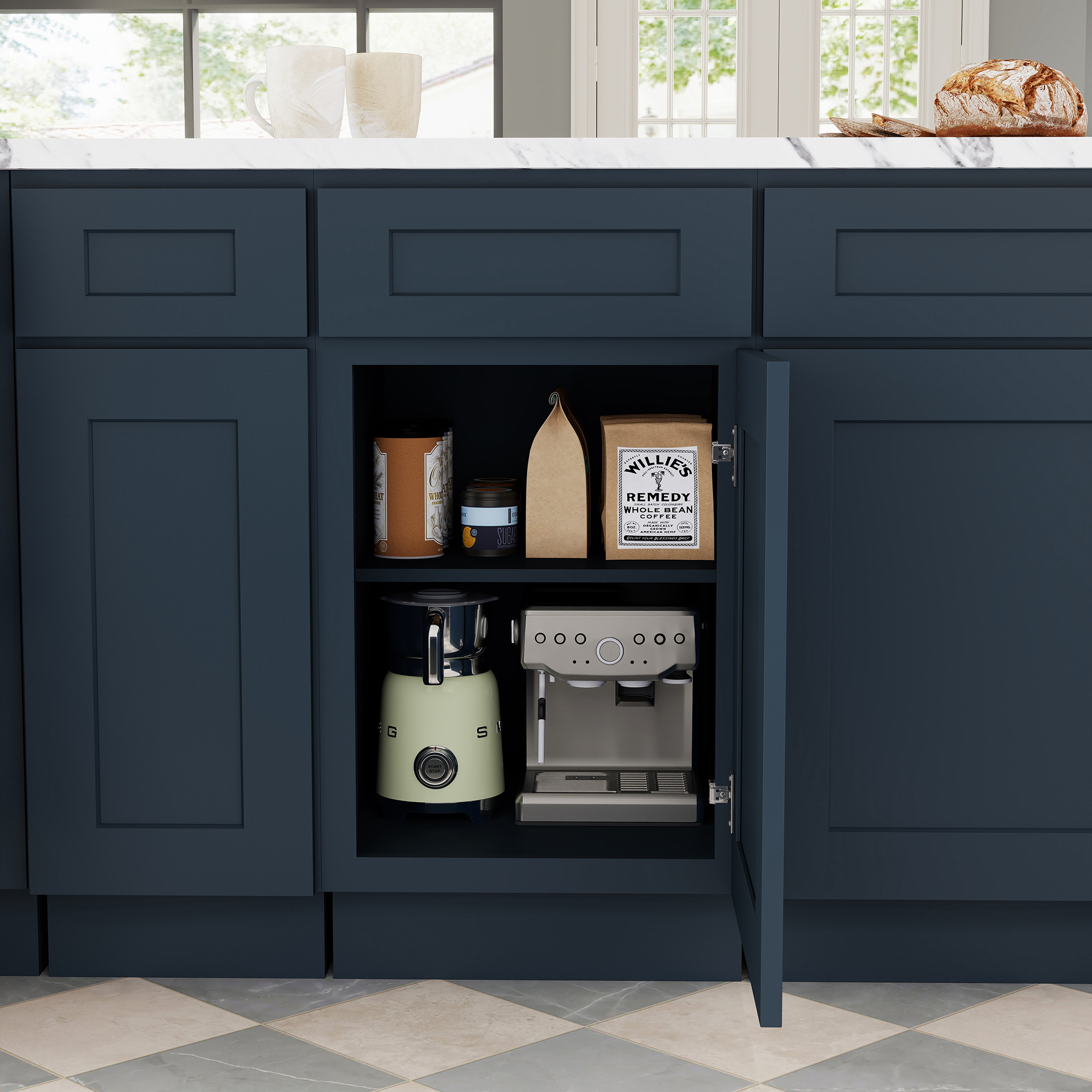 Cyber Grey RTA 18"W x 24"D x 34.5"H Base Cabinet with 1 Drawer and 1 Door