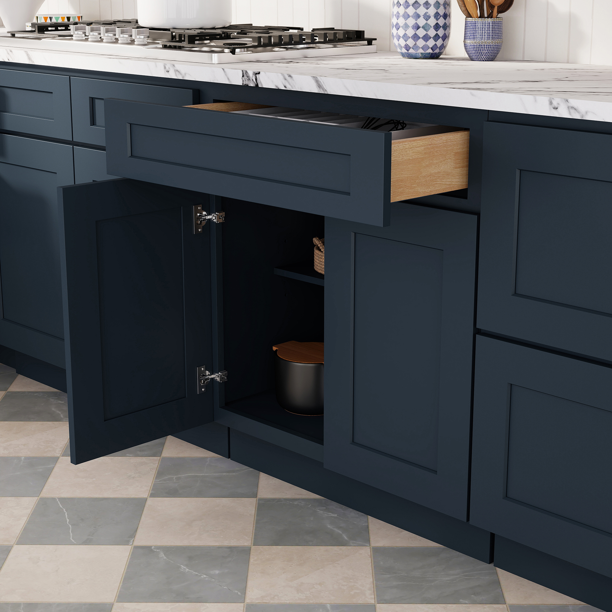 Cyber Grey RTA 30"W x 24"D x 34.5"H Base Cabinet with 1 Drawer and 2 Doors