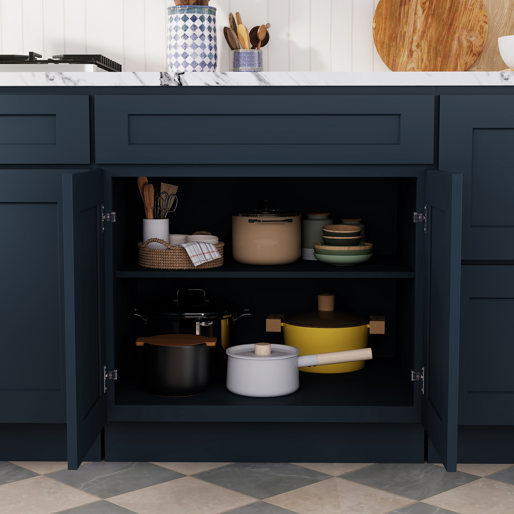 Cyber Grey RTA 30"W x 24"D x 34.5"H Base Cabinet with 1 Drawer and 2 Doors