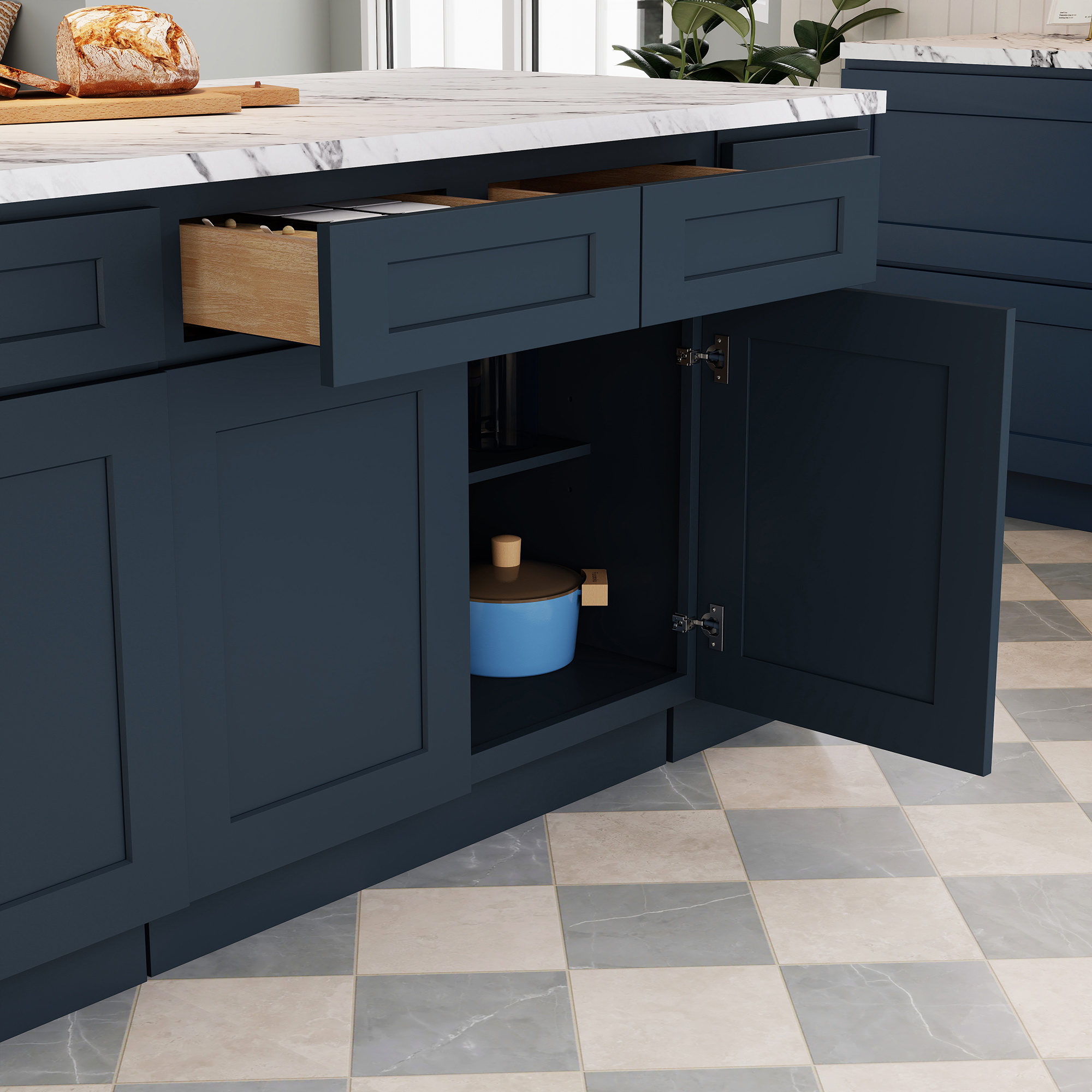 Cyber Grey RTA 36"W x 24"D x 34.5"H Base Cabinet with 2 Drawers and 2 Doors