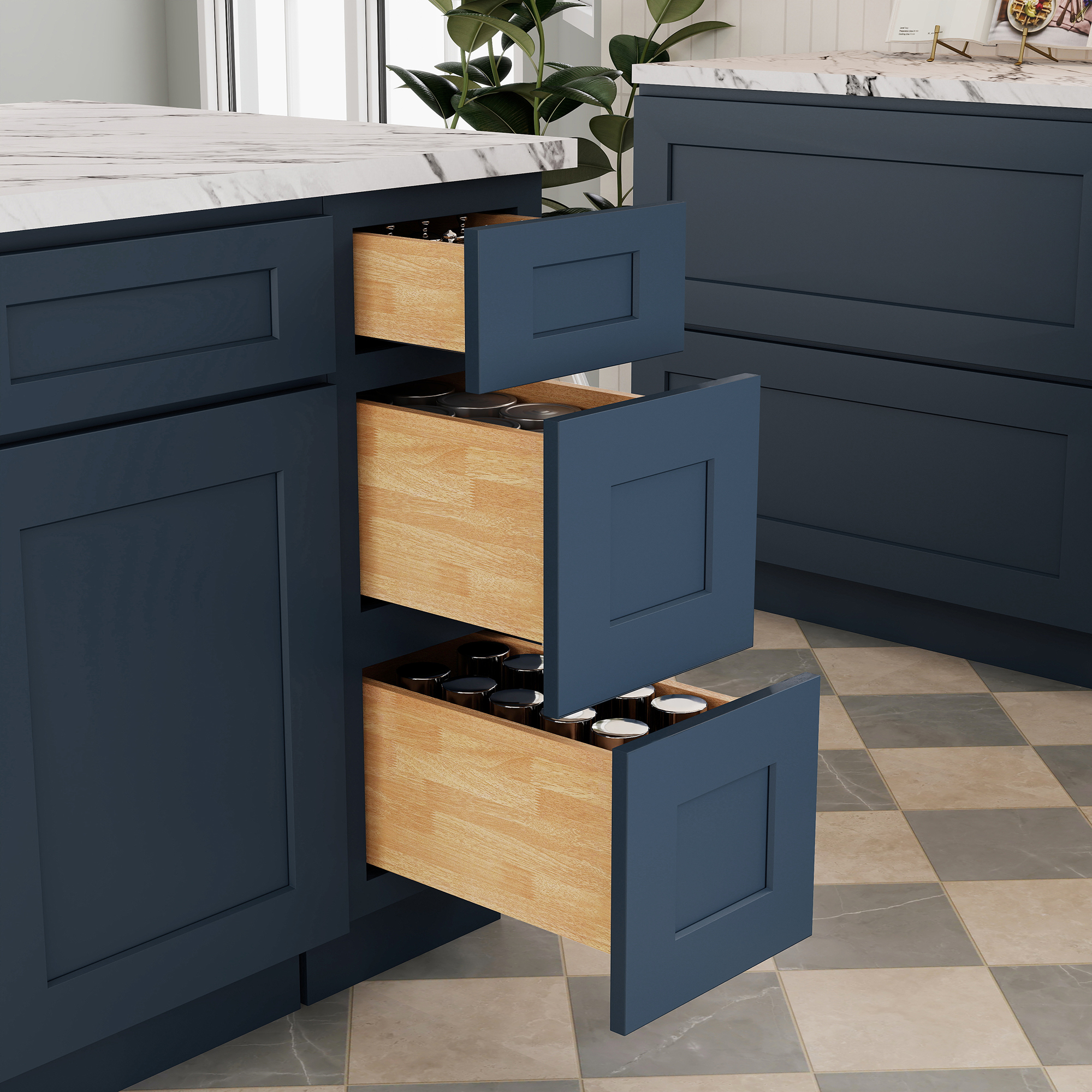 Cyber Grey RTA 12"W x 24"D x 34.5"H Base Cabinet with 3 Drawers