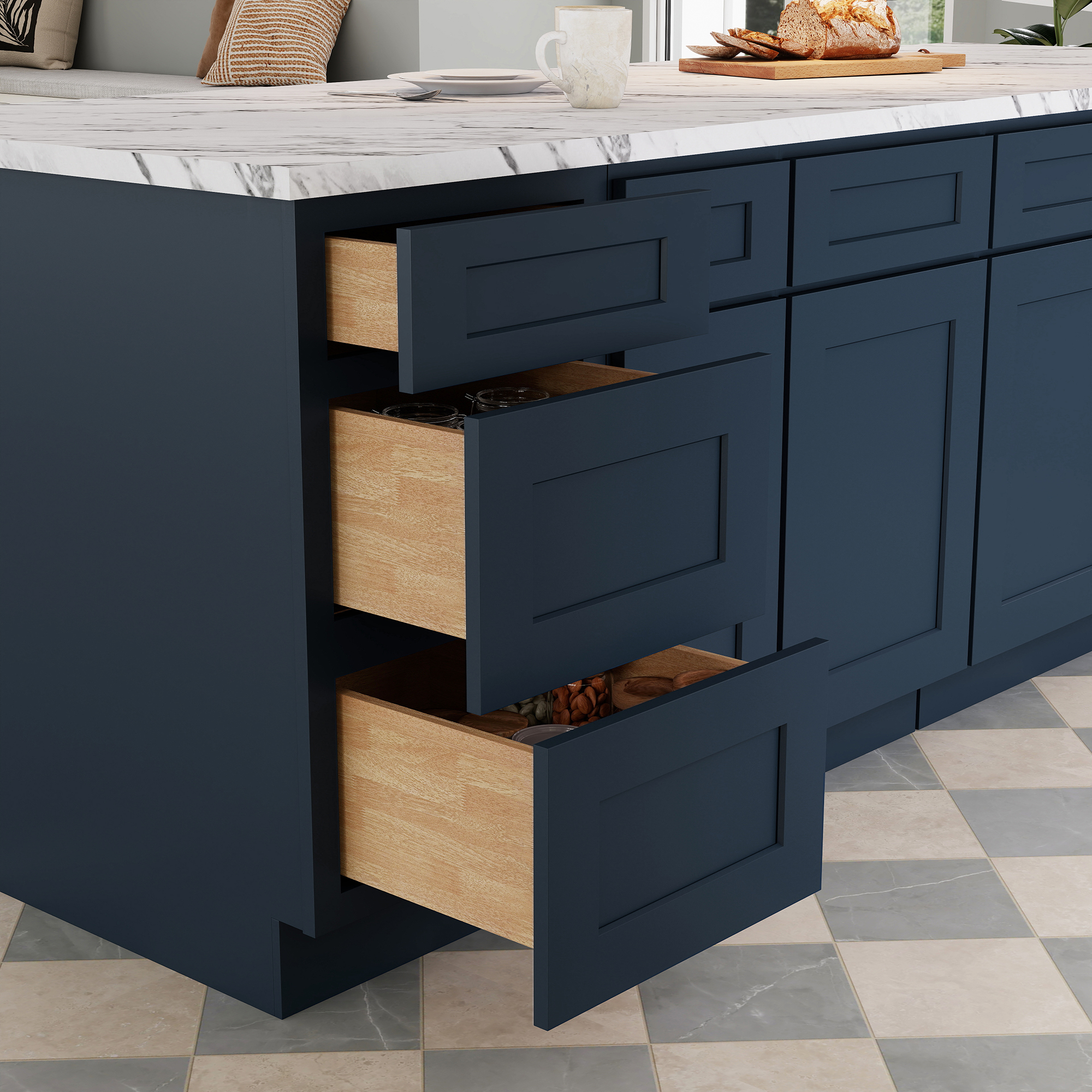 Cyber Grey RTA 18"W x 24"D x 34.5"H Base Cabinet with 3 Drawers