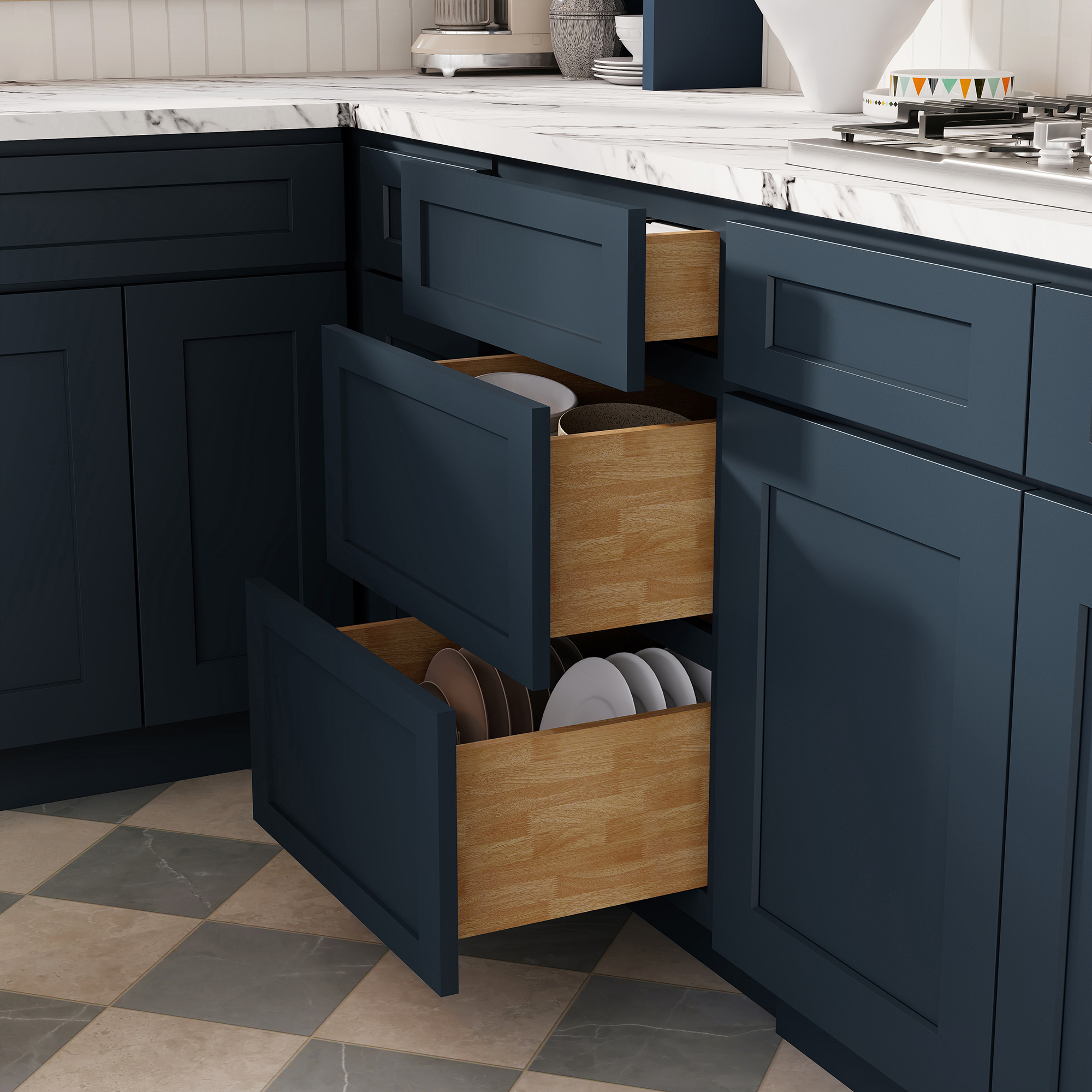 Cyber Grey RTA 24"W x 24"D x 34.5"H Base Cabinet with 3 Drawers