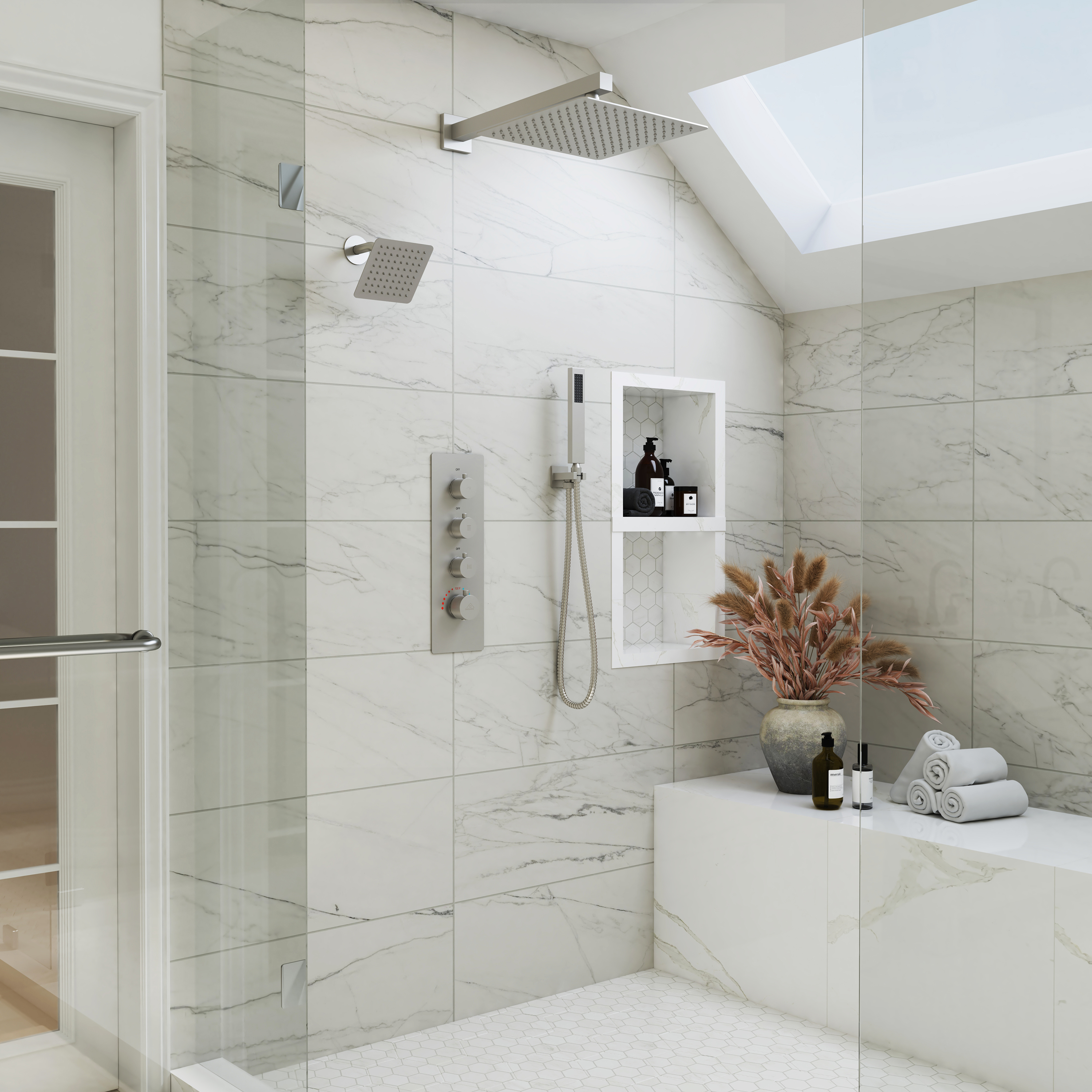 12-inch 3-Function Wall Mounted Dual Shower System with Thermostatic Valve