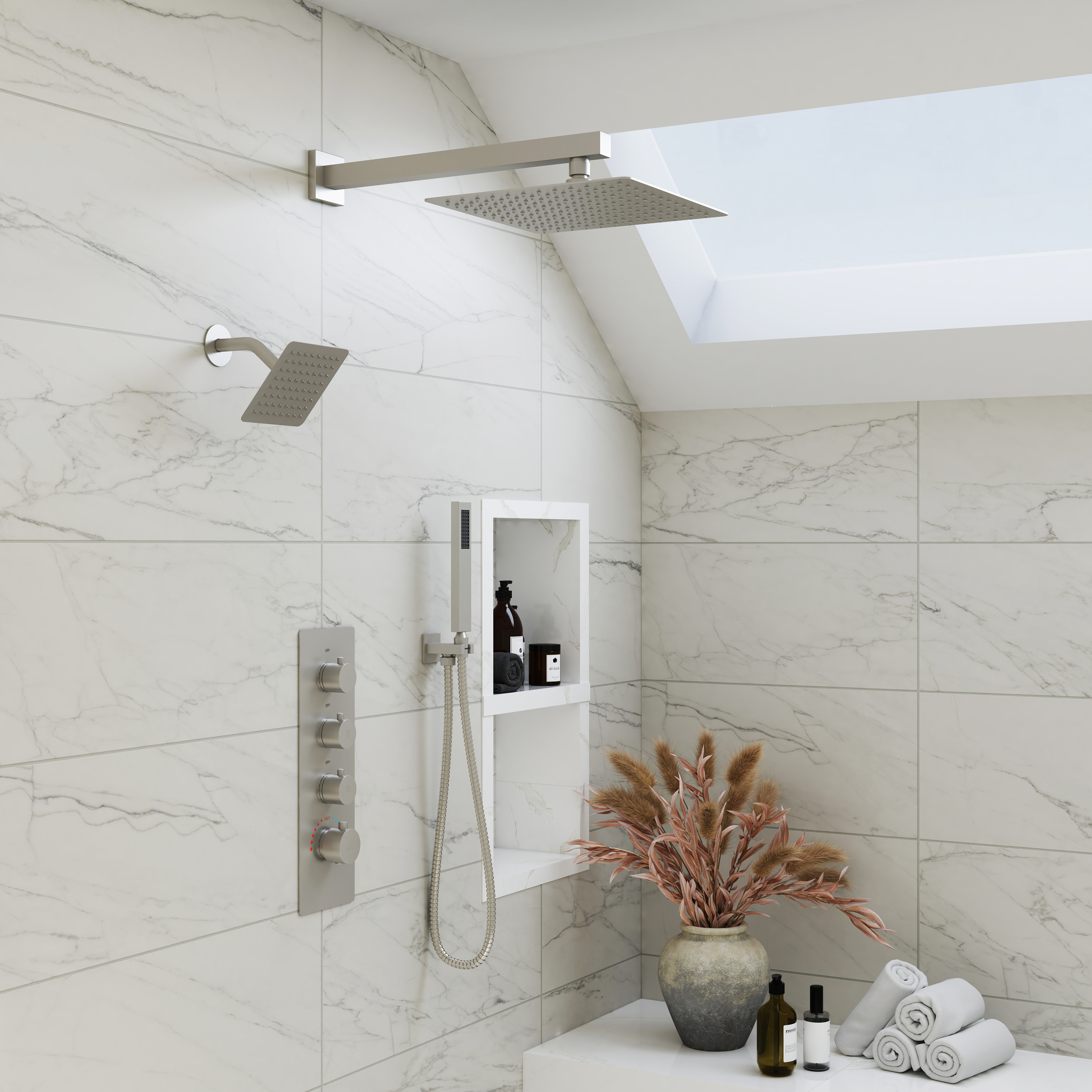 12-inch 3-Function Wall Mounted Dual Shower System with Thermostatic Valve