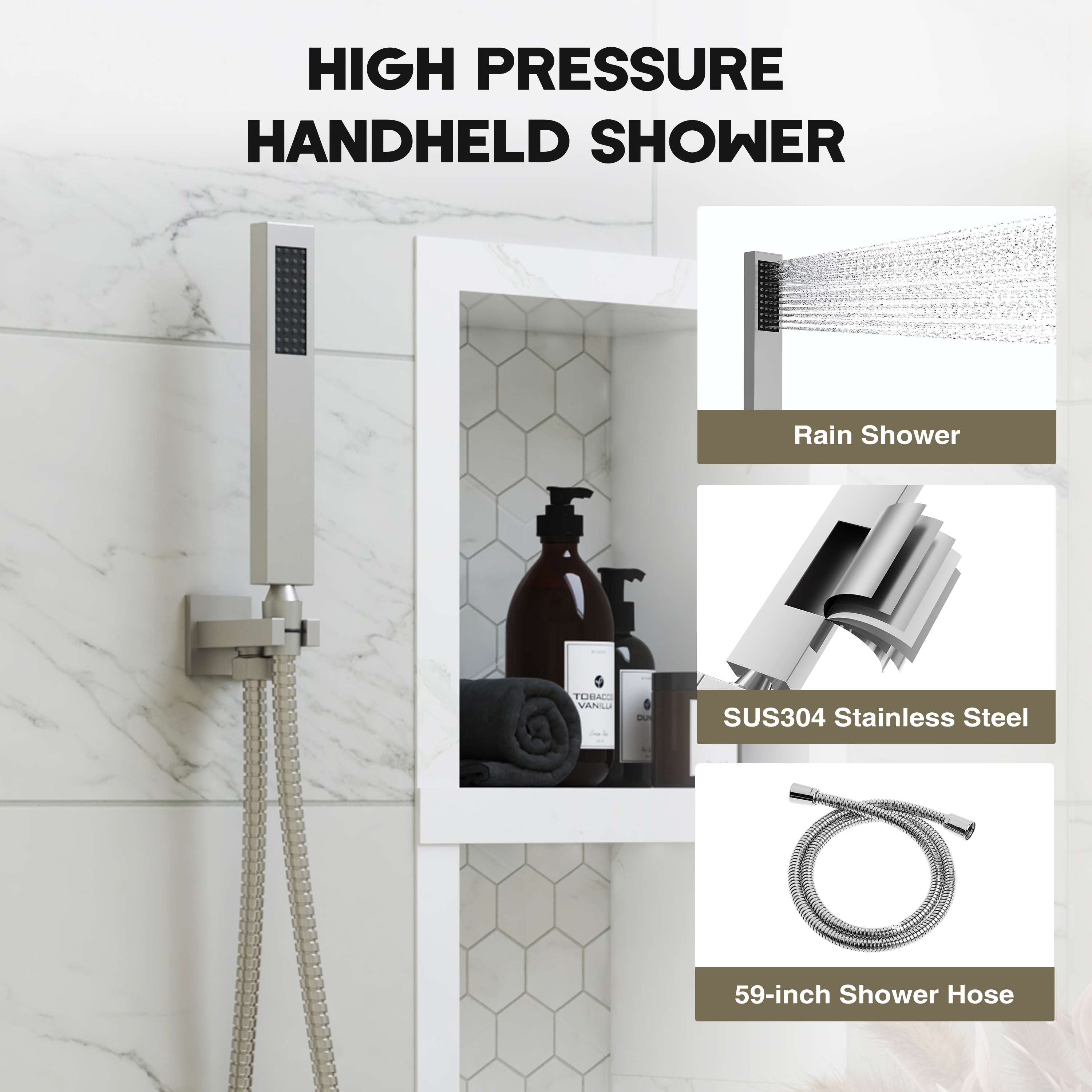 12-inch 3-Function Wall Mounted Dual Shower System with Thermostatic Valve